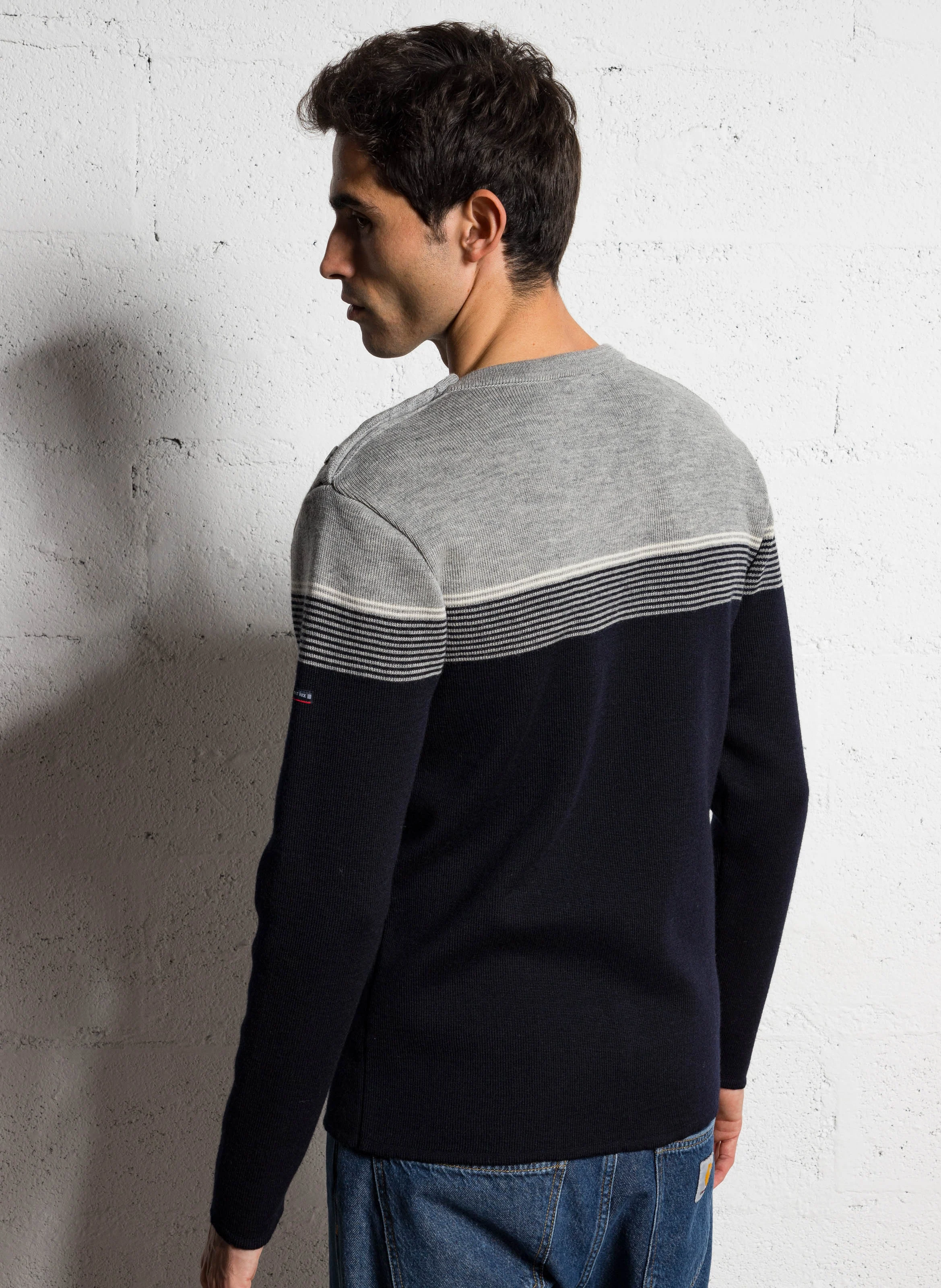 Pull droit col rond rayé en laine | Violet