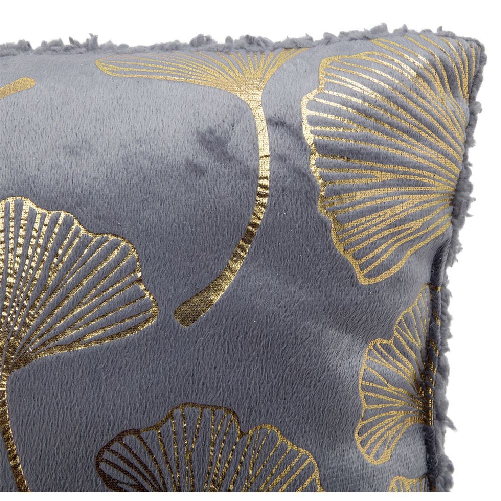Coussin imprimé lotus doré dos sherpa