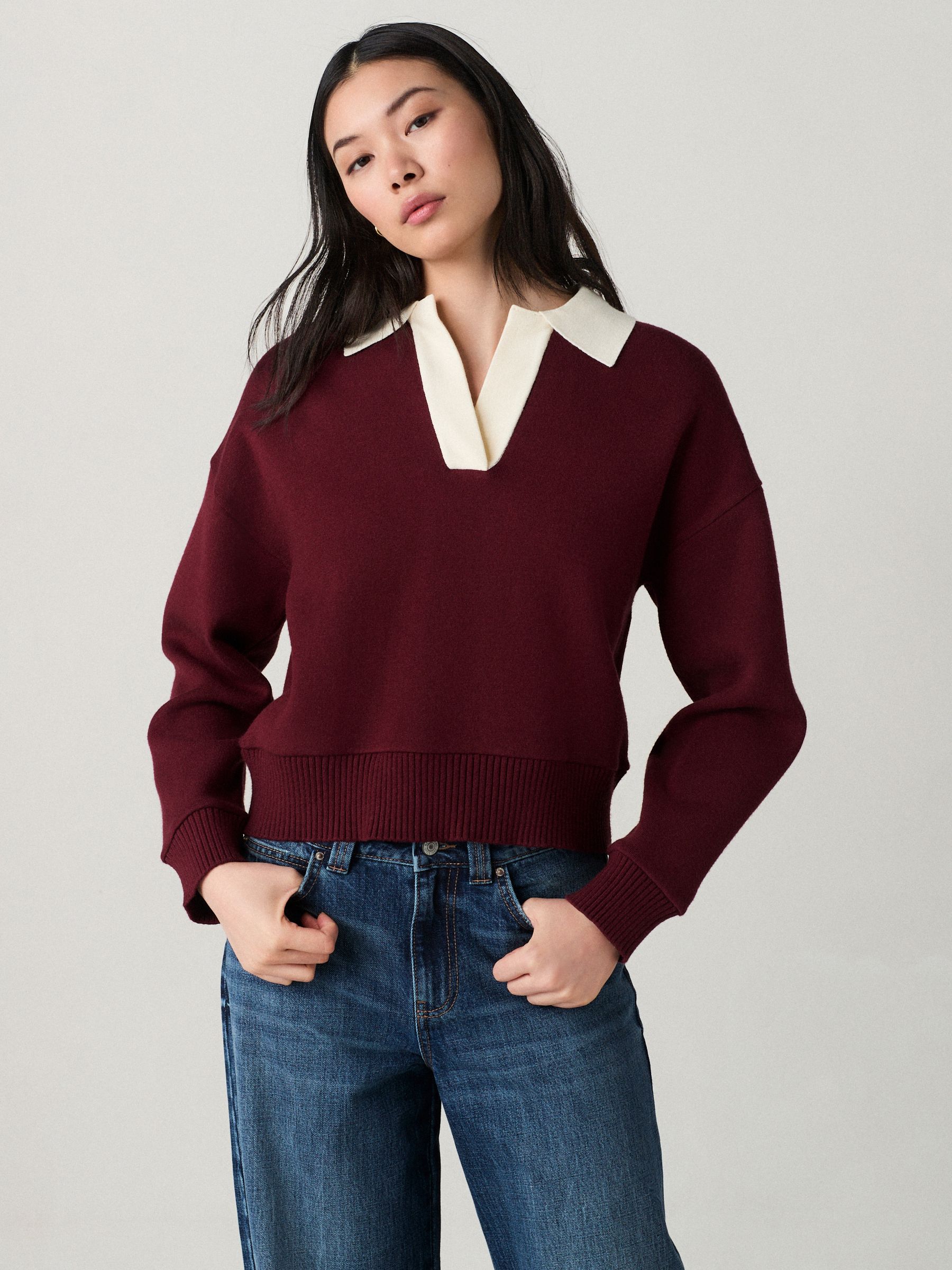 Bordeauxrood/ecru - Soft Touch Polo Jumper