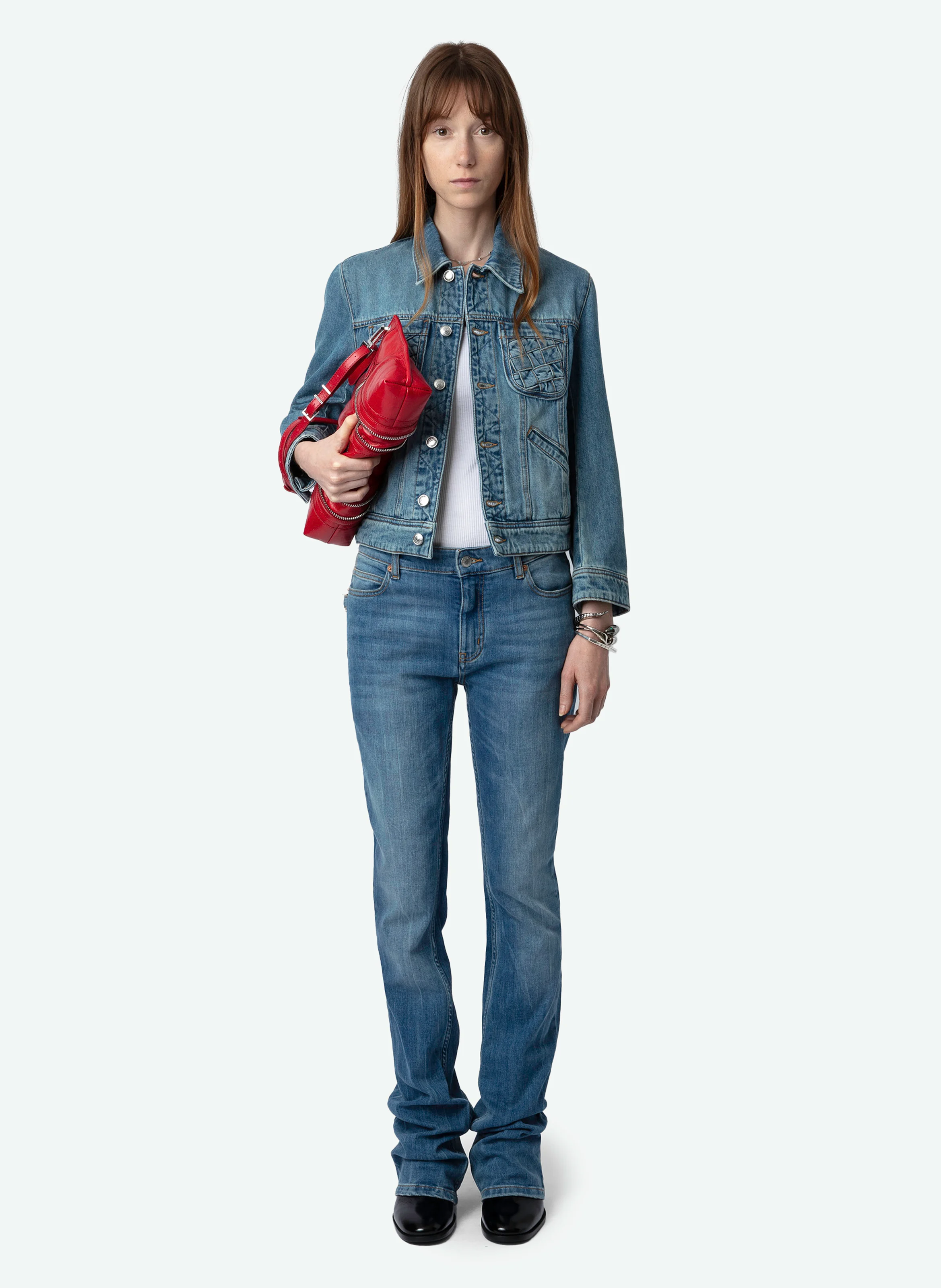 KIOKA - Veste courte en denim délavé | Bleu