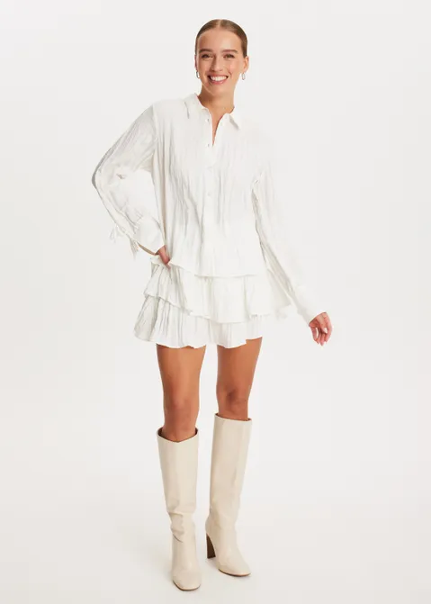 Blouse met strikjes off-white (WIT.O)