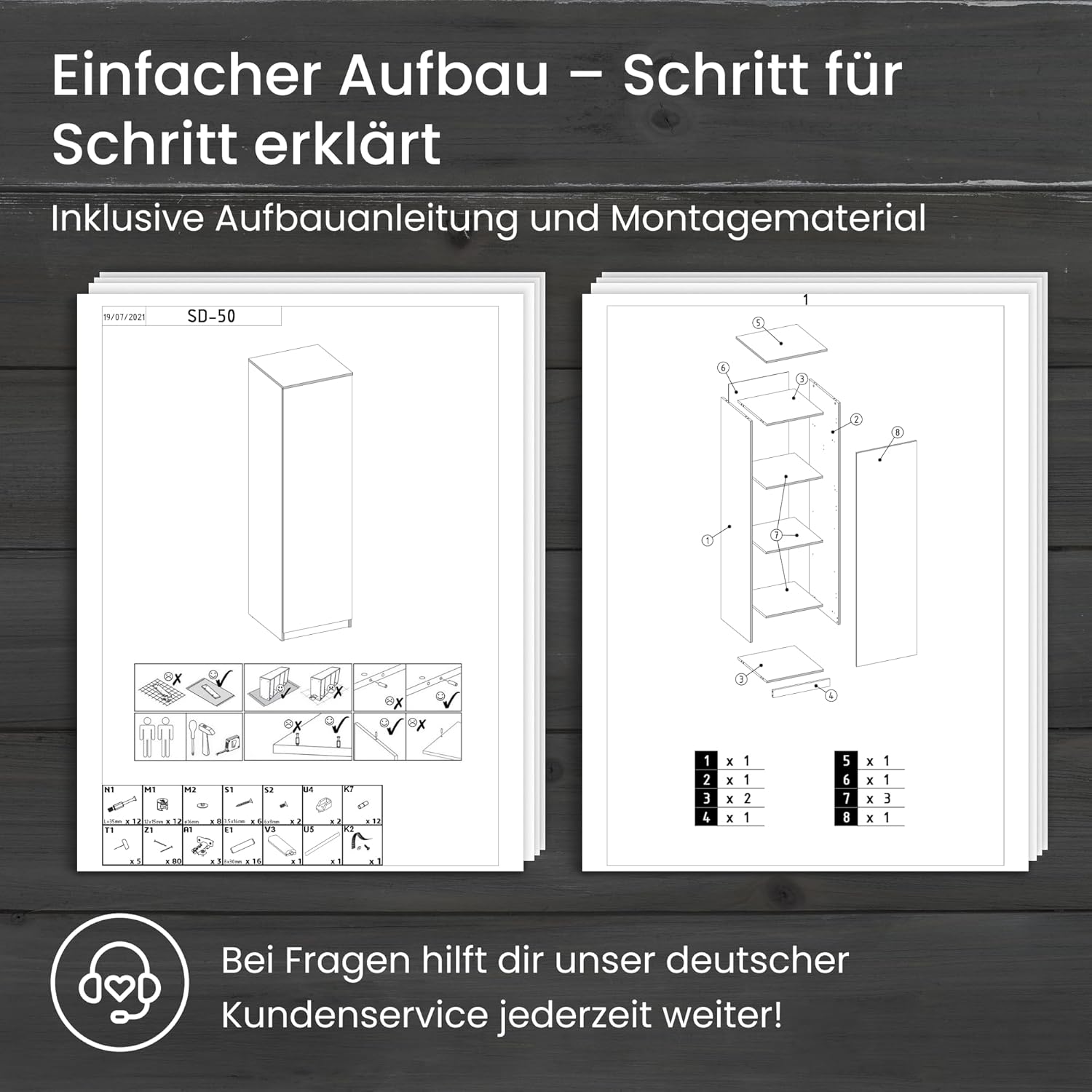 Home Collective Garderobenschrank Garderobe Mehrzweckschrank weiß 50cm Breite 180cm Höhe mit Kleiderstange und Extra-Fach, Kleiderschrank Organizer aus MDF Holz