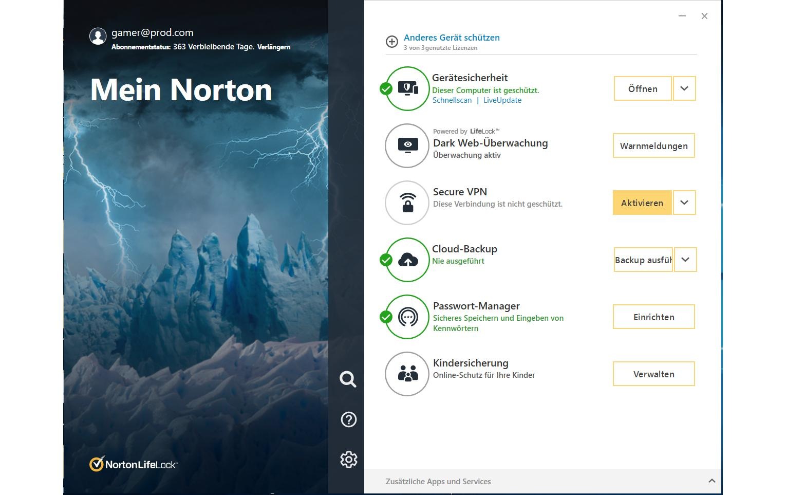 Norton Virensoftware »360 for Gamers Box, Vollvers« (Virenprogramm Lizenzschlüssel)