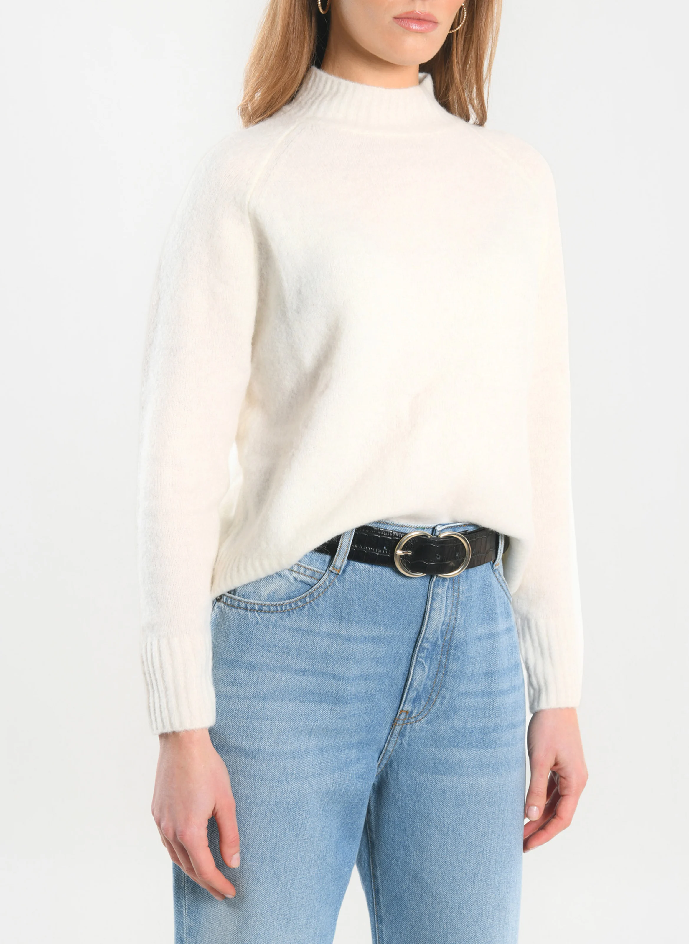 CONNIE - Pull col montant en laine mélangée | Blanc