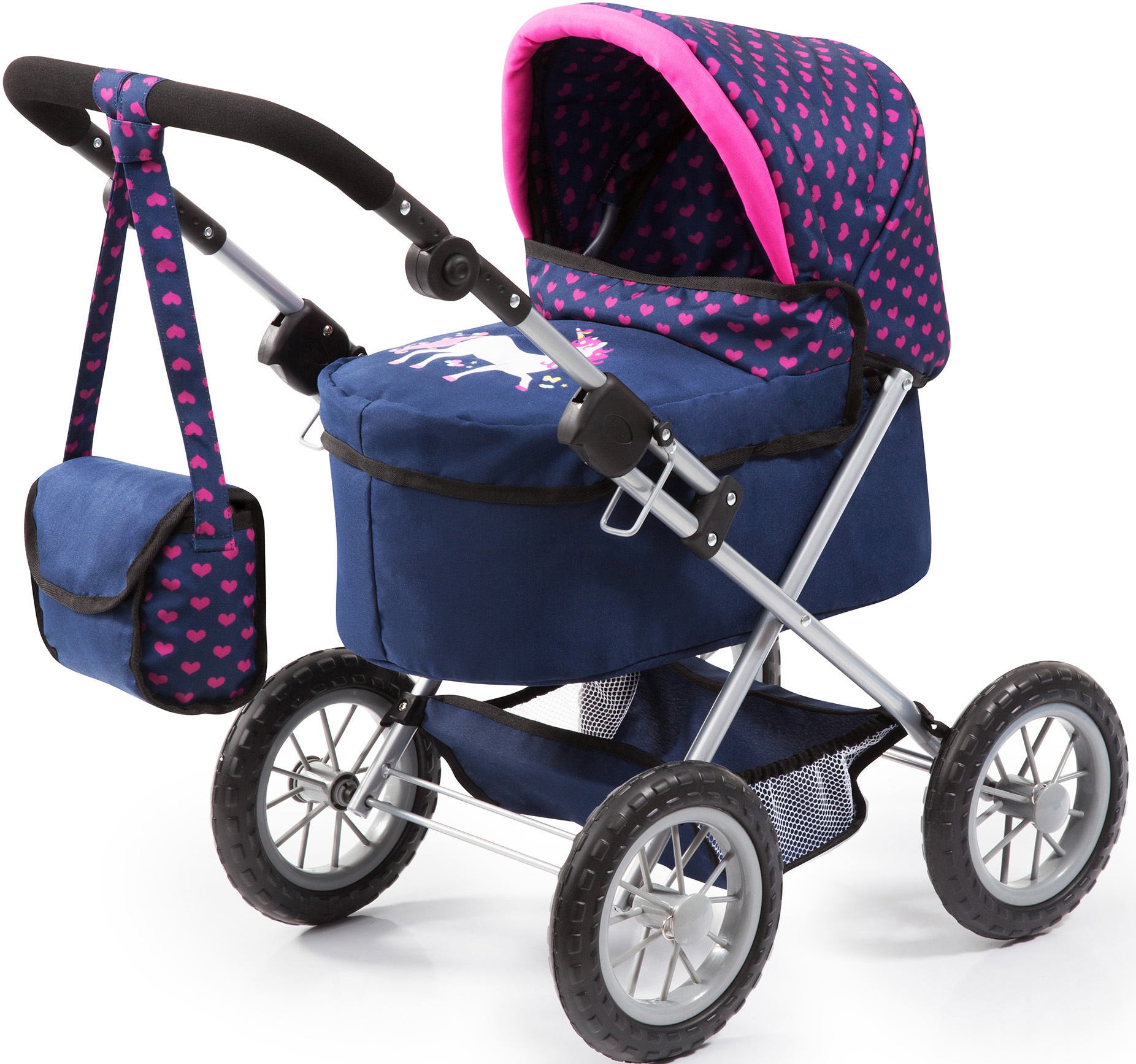 Bayer Puppenwagen »Trendy, blau/Einhorn« mit Wickeltasche