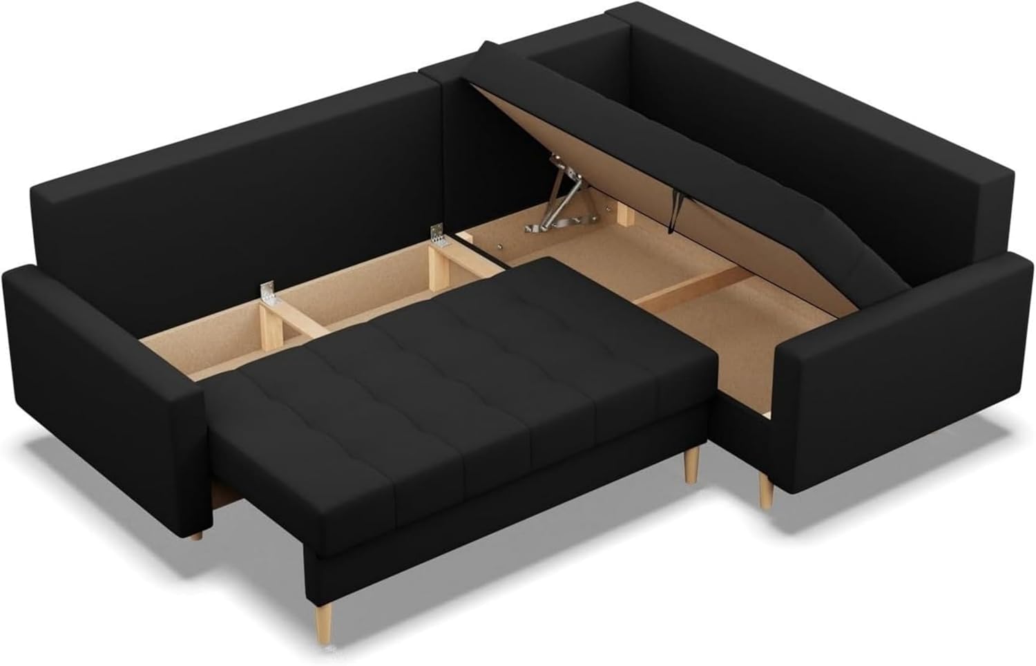 Mebligo - Ecksofa mit Schlaffunktion und Bettkasten Elma, Eckcouch mit Ottomane Rechts, Sofa L Form (BxTxH) 223 x 172 x 88 cm, Couch Wohnzimmer, Ecke Sofa, Schwarz (Lux 23)