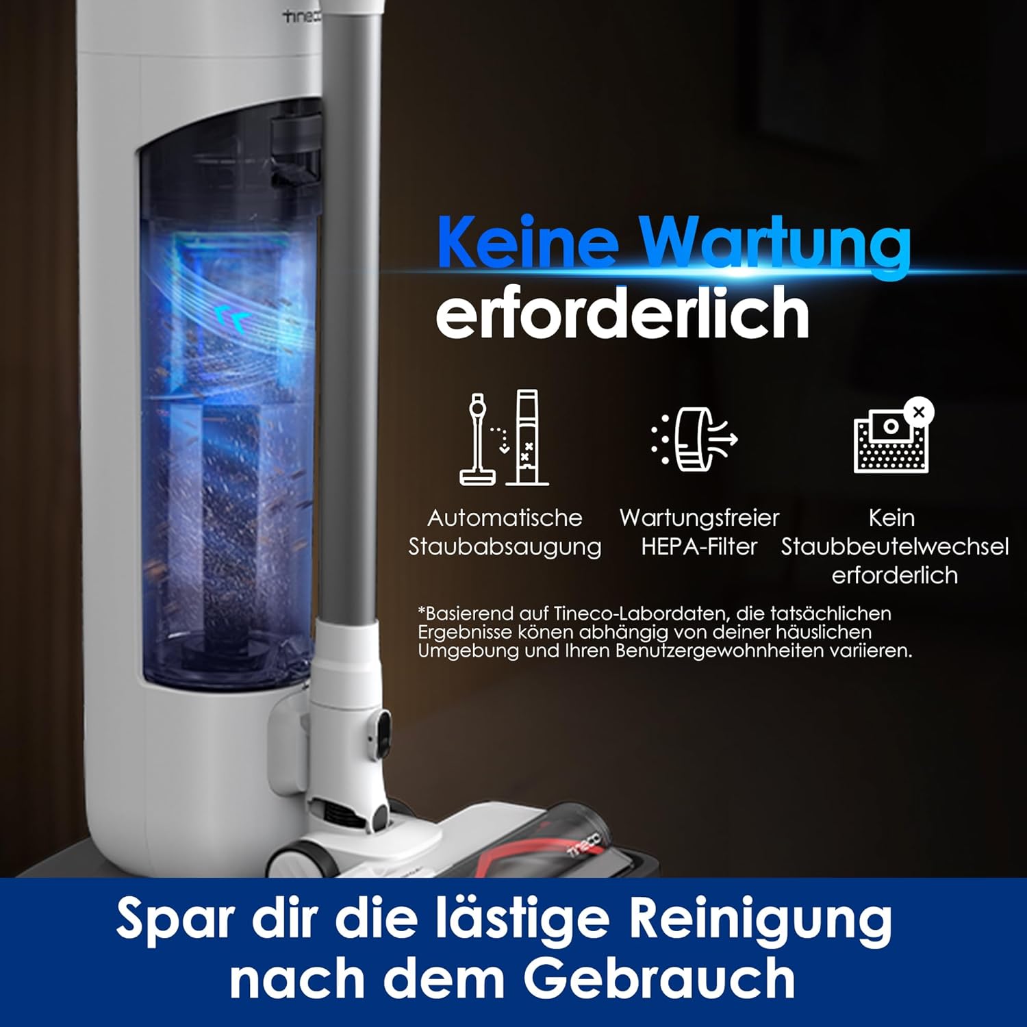 Tineco Pure ONE Station 5 Plus Kabellose Staubsauger mit 2,5L Absaugstation, Ladestation, Komplette Selbstrenigung, 175W Saugleistung Akkusauger, ZeroTangle Technol, iLoop, für Hartboden Teppiche
