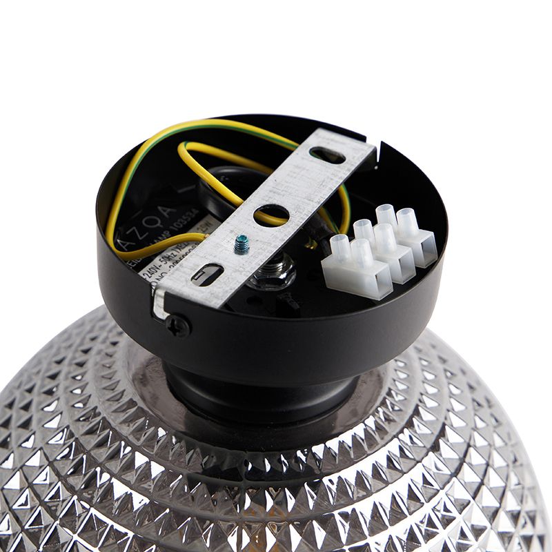 Art Deco plafondlamp zwart met smoke glas - Sphere