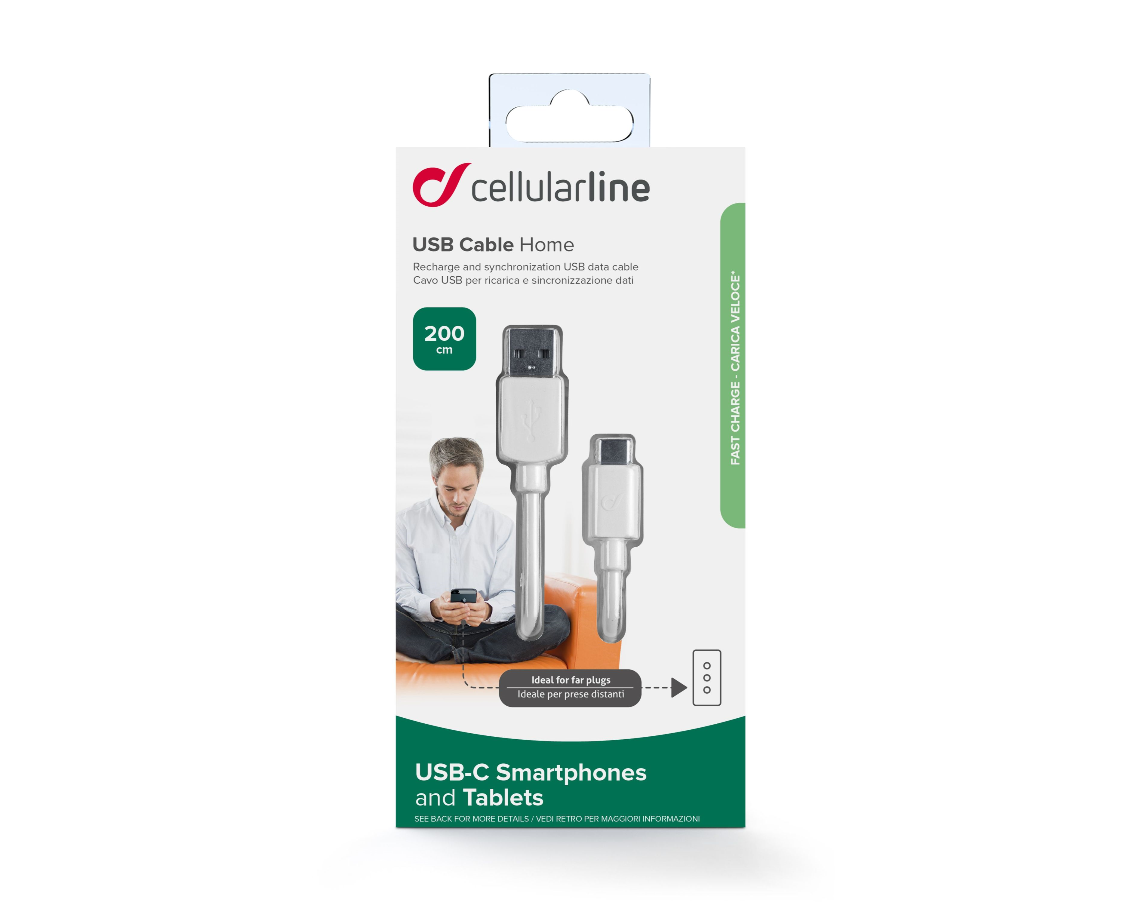CABO USB TYPE C CELLULARLINE BRANCO 2M