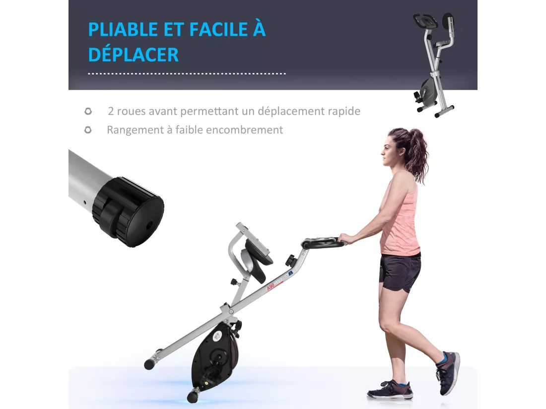 Vélo d'appartement pliable - collaboration Aosom.fr x FFHandball - 8 niv. résistance magnétique réglable - gris