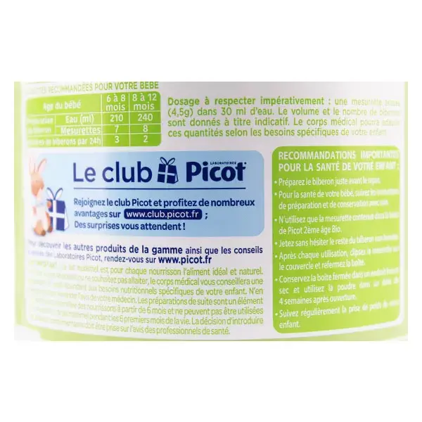 Leite orgânico Picot Fase 2 800g