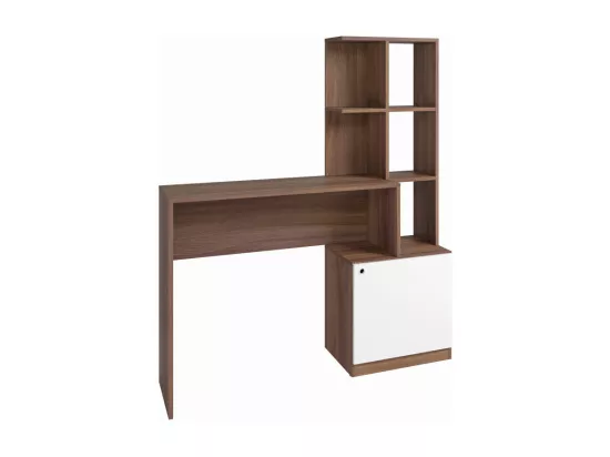 Bureau Châtaignier Blanc Bibliothèque 6 Niches et 1 Caisson Intégrés
