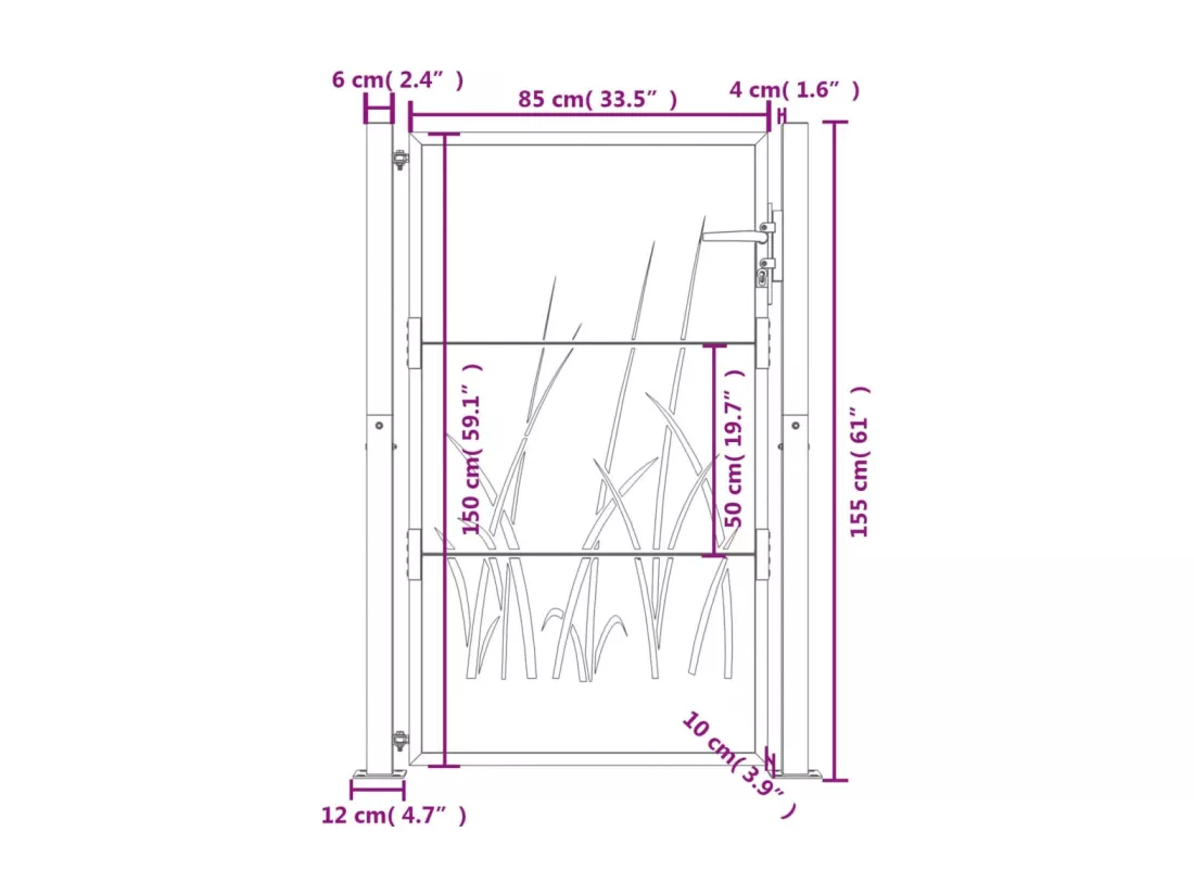 Portail de jardin anthracite 105x155cm acier conception d'herbe