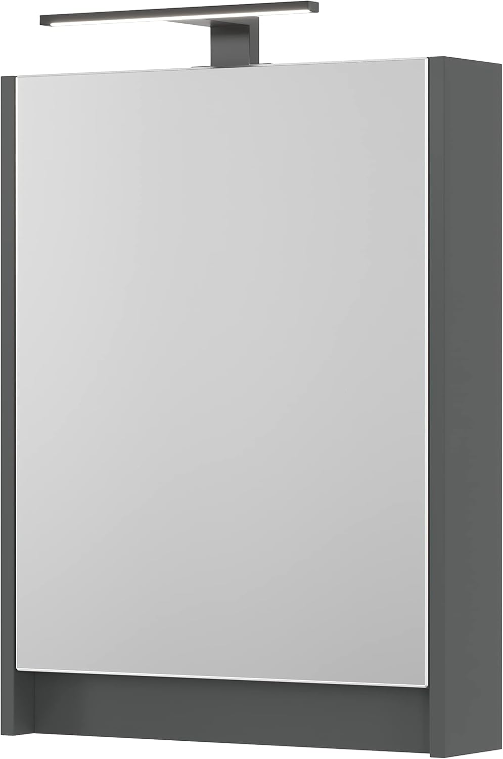 Planetmöbel Spiegelschrank Bad mit Beleuchtung 50 x 65 x 11,4 cm, grau matt, Badezimmerschrank mit Spiegel und LED Aufbauleuchte