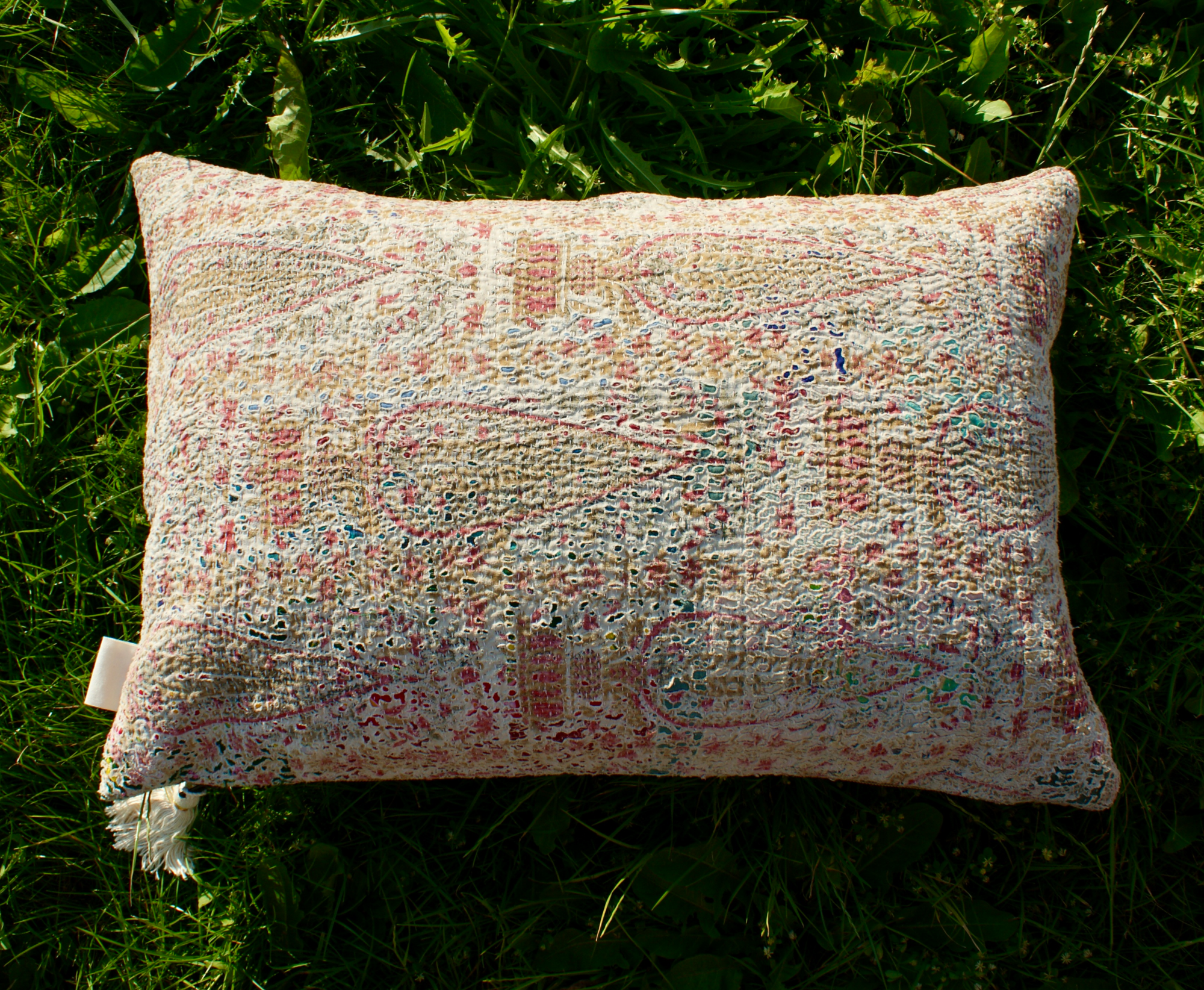 Kussen Kantha vintage 40x60 cm soft yellow pink natural