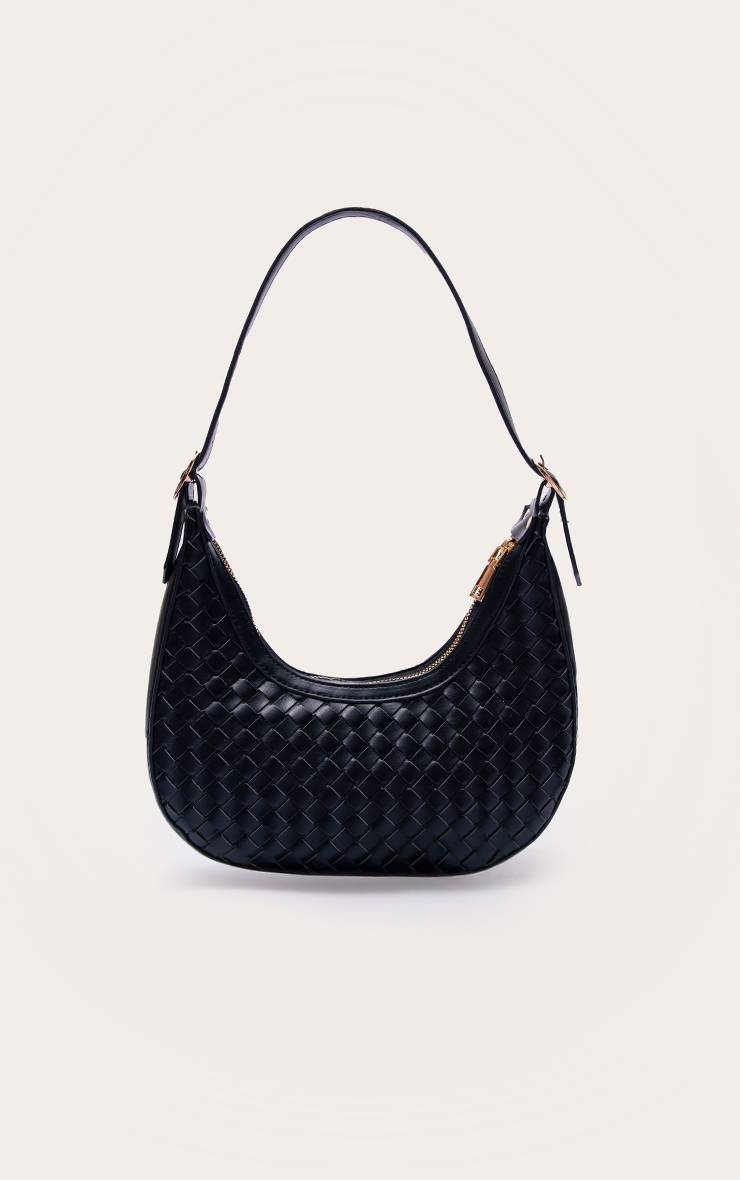 Noir Sac À Bandoulière Incurvé En Synthétiquecuir Gaufré