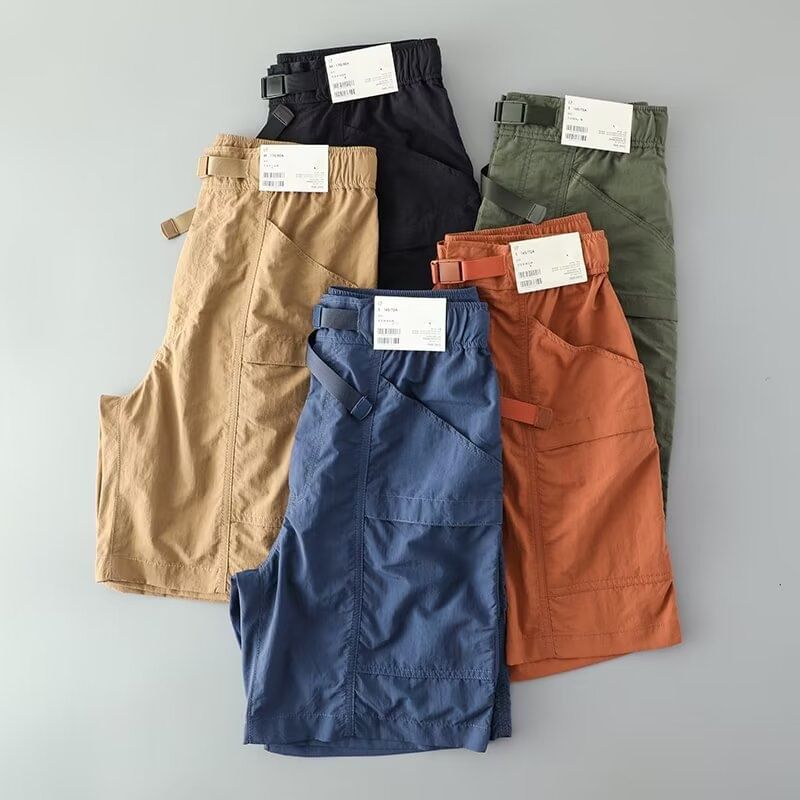 Adotuastic - Elastische taille, effen cargoshorts met gespen