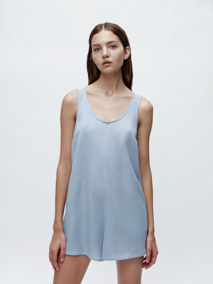 Macacão de linho oversized - Azul Médio