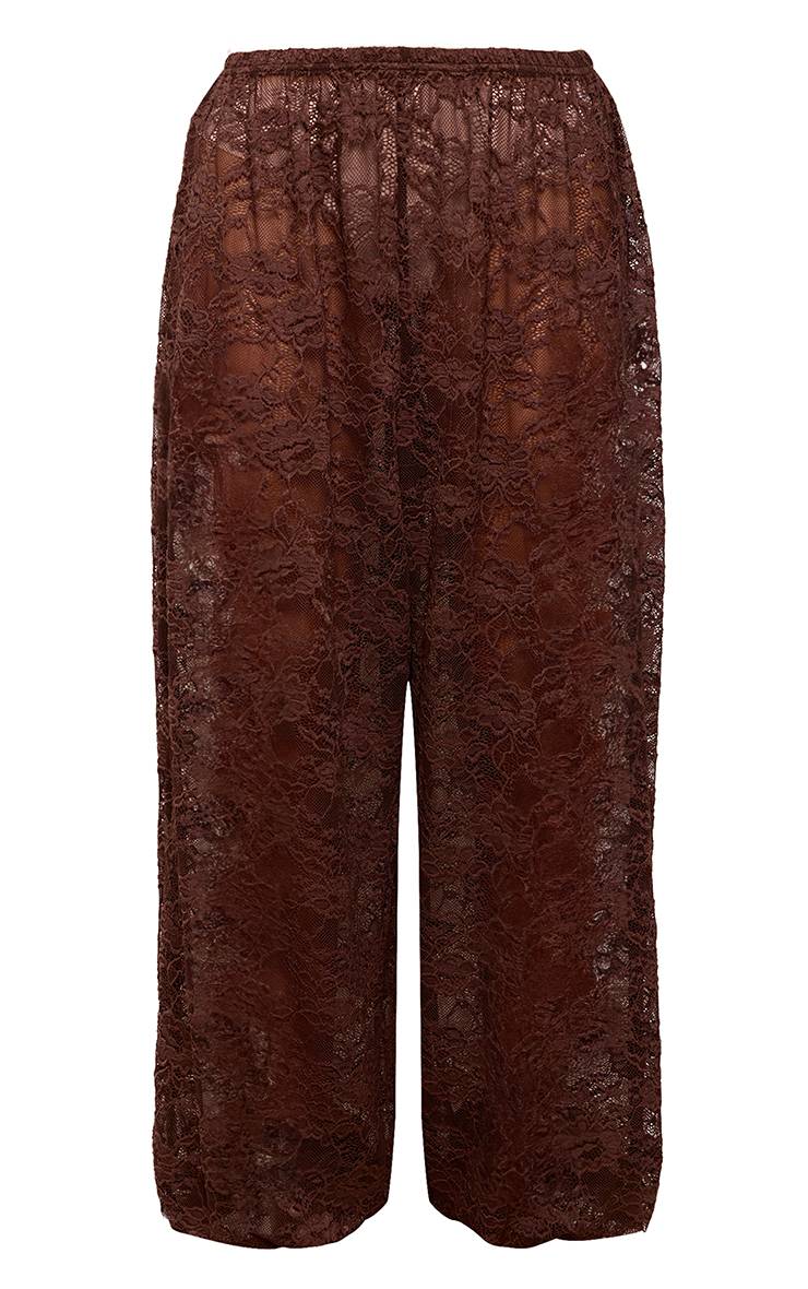 Marron Ensemble Pantalon Ballon En Dentelle Transparente