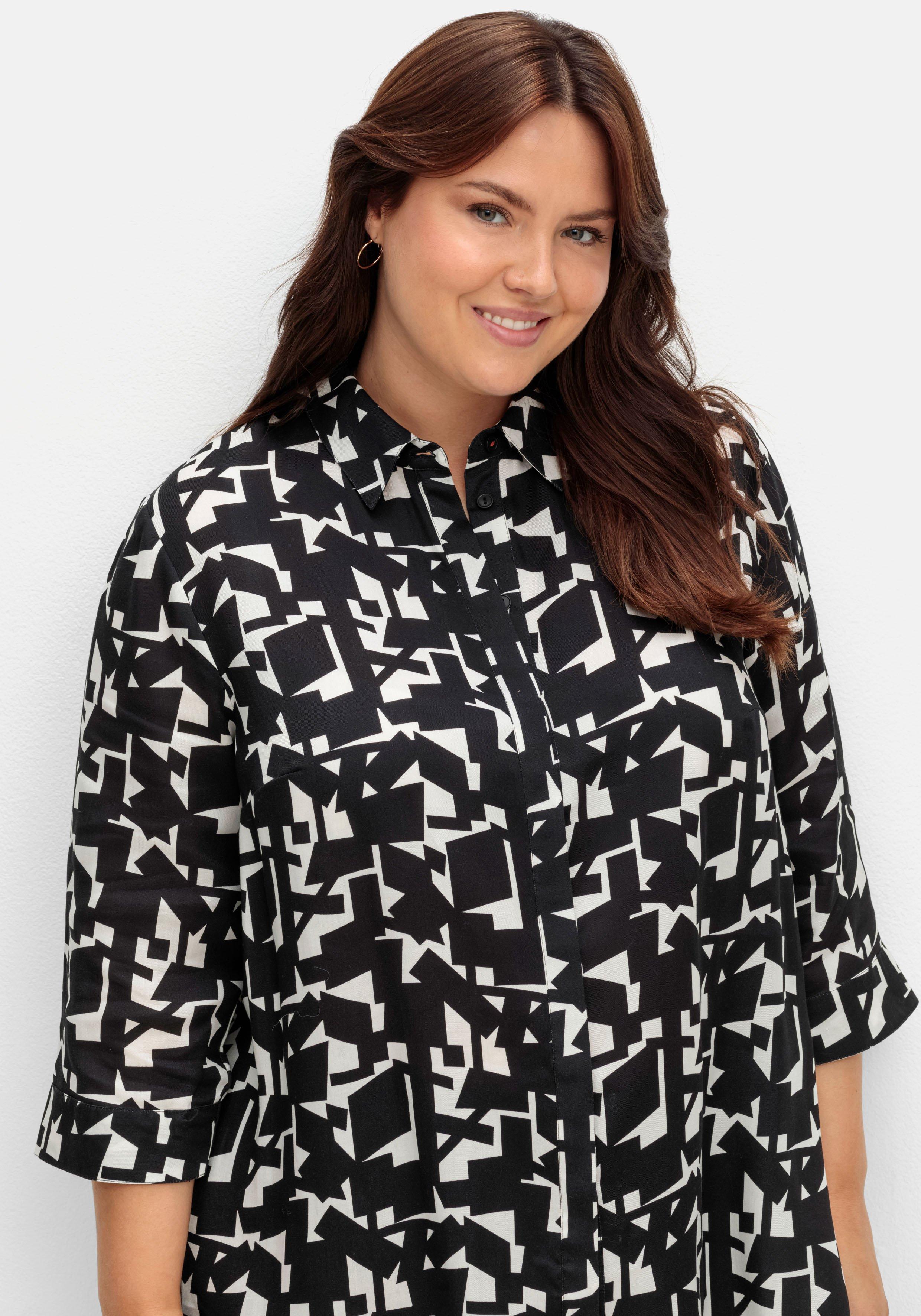 Bluse in A-Linie, mit grafischem Print und 3/4-Arm