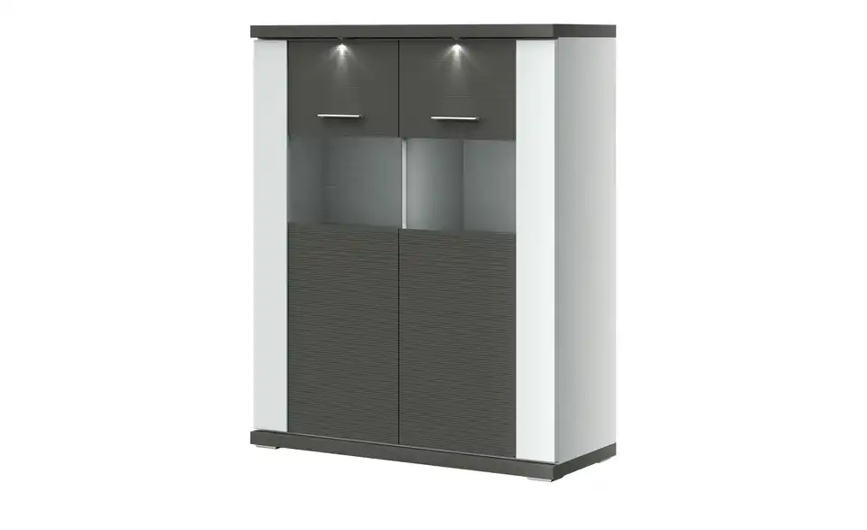 Highboard Toulon Weiß, Graphit Spotbeleuchtung