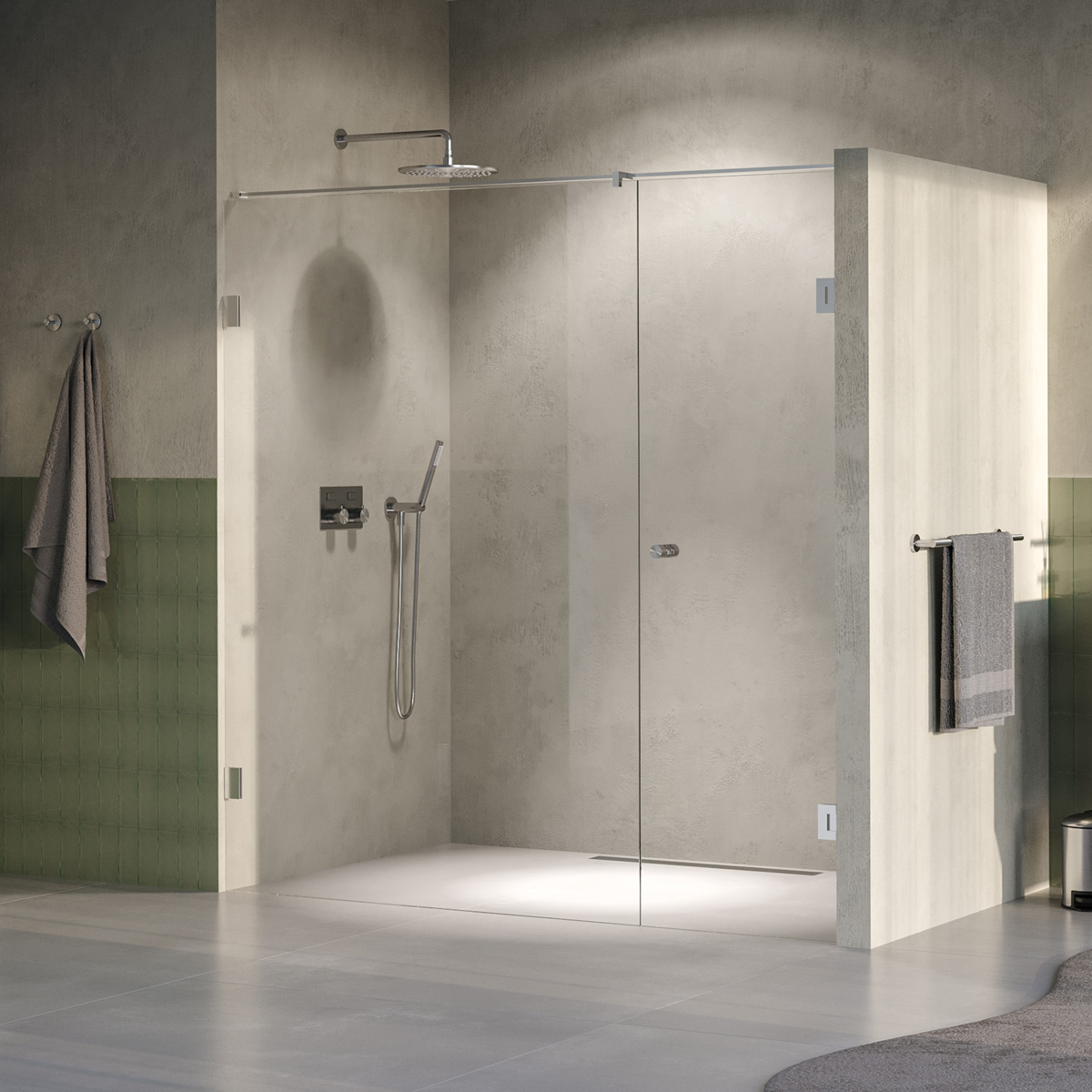 Brauer Void Carving profielloze nisdeur 190cm met draaideur 70cm aan muur RVS geborsteld PVD