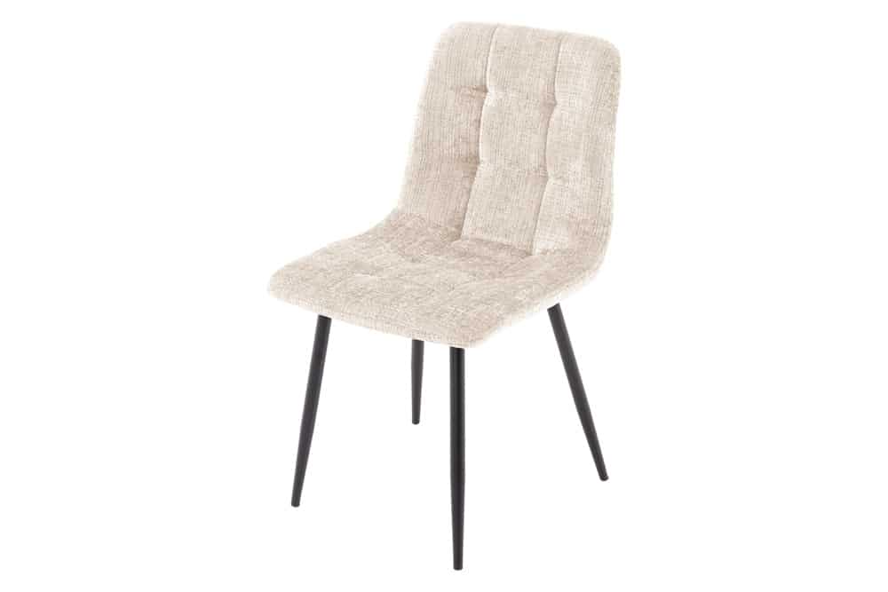 Moderner Design Stuhl TRES CHIC champagner greige Chenille Cremona schwarze Metallbeine