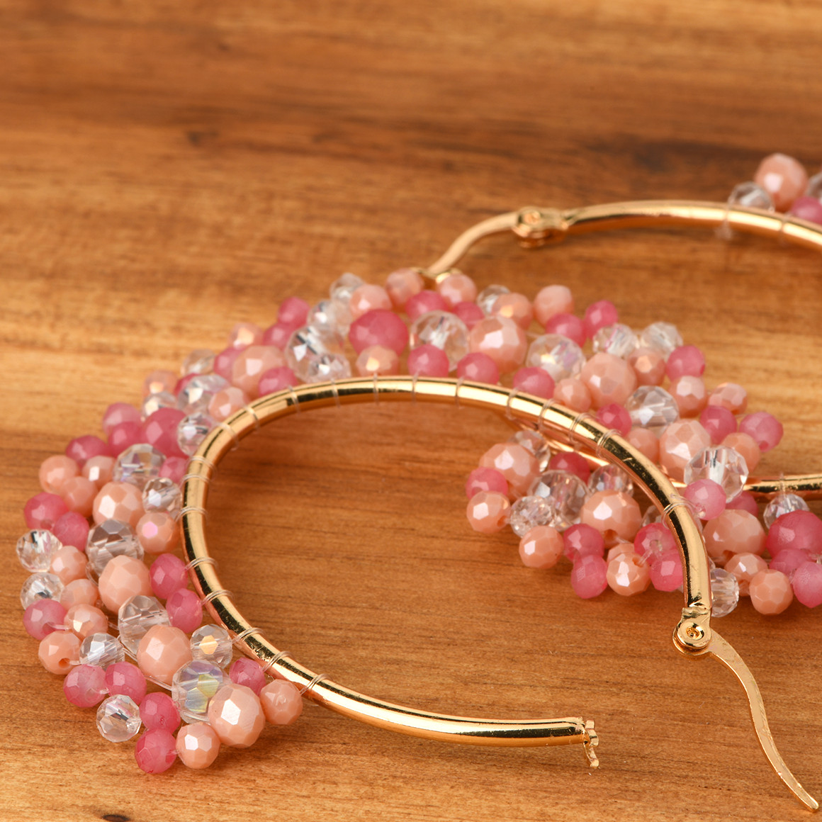 Gina Damen Creolen mit bunten Perlen rosa / gold