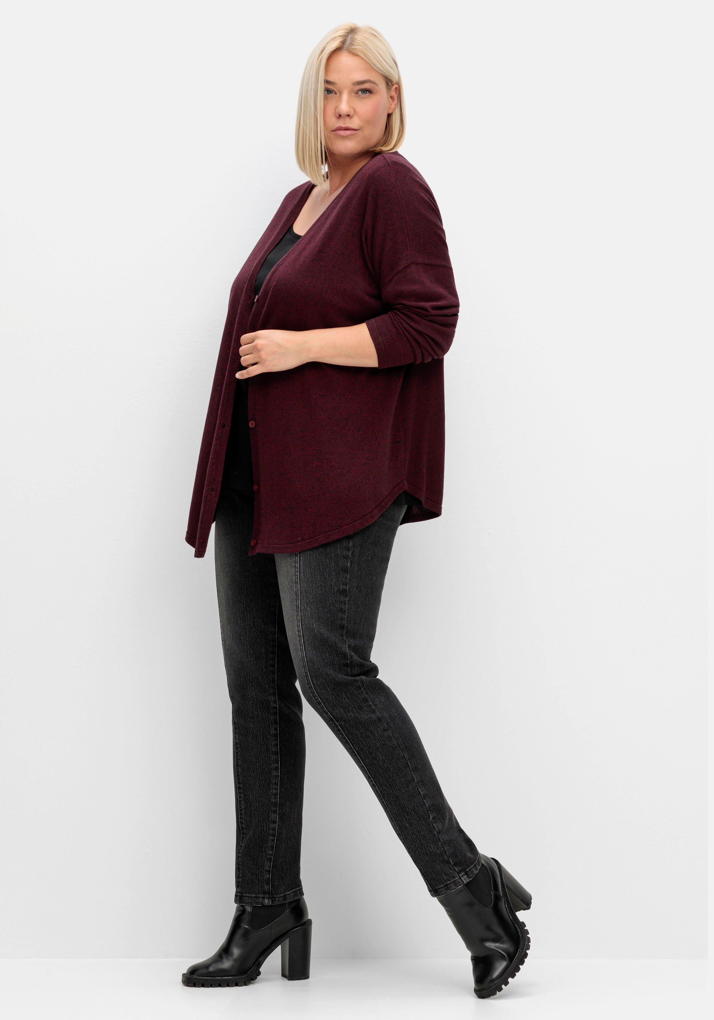 Strickjacke mit V-Ausschnitt und gerundetem Saum
