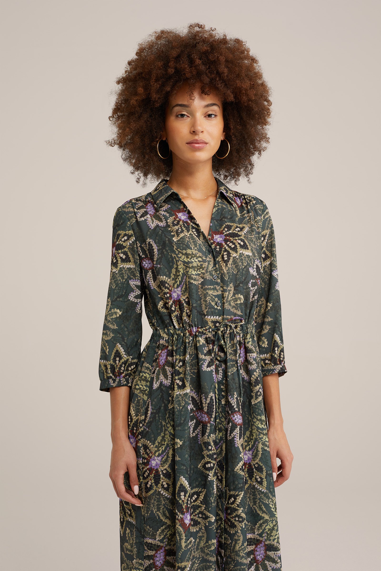 jurk met dessin WE Fashion Donkergroen