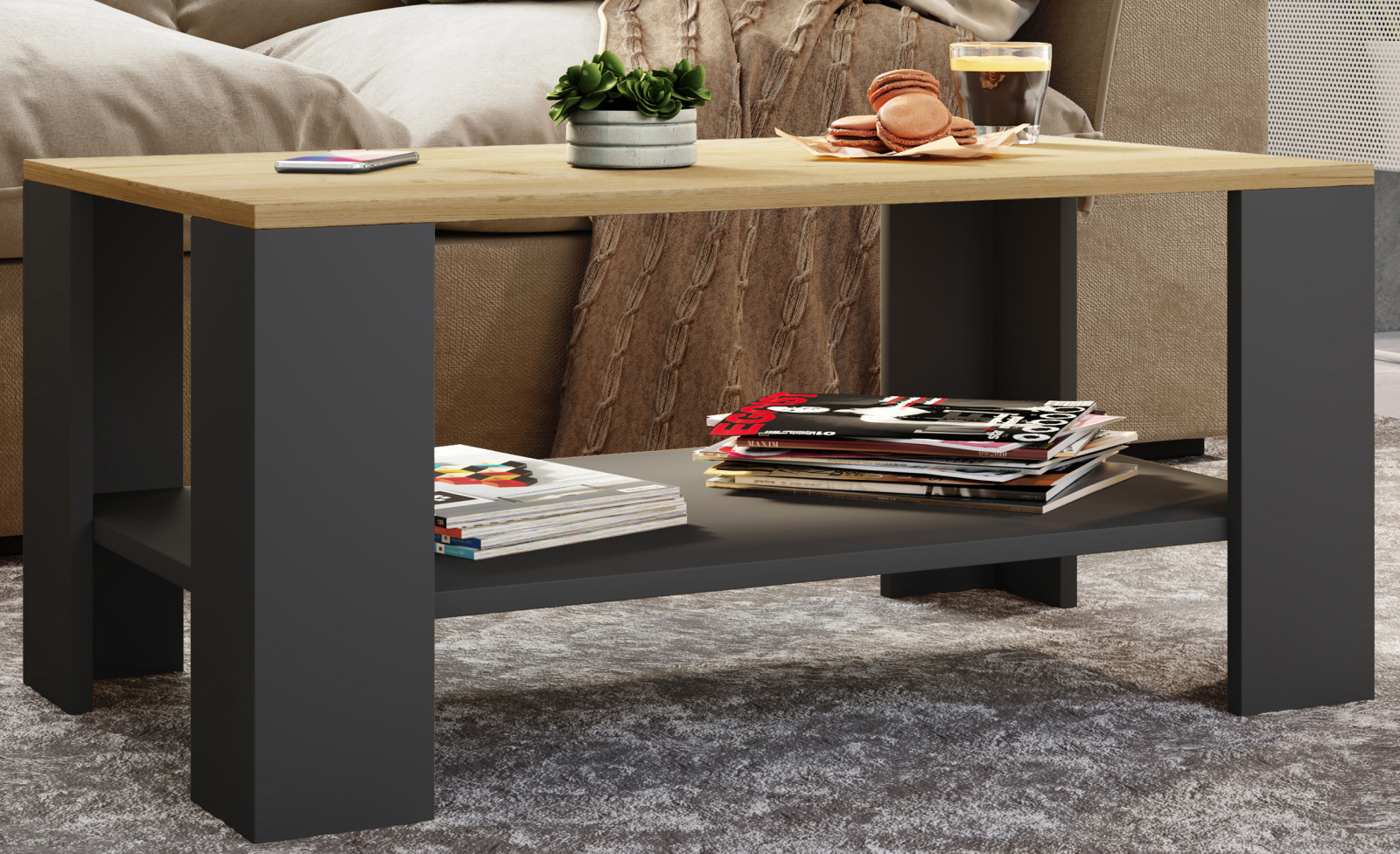 Couchtisch DALUS - anthrazit - Honig-Eiche - 90 cm