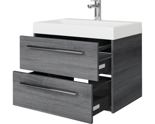 Pelipal Milano badkamermeubelset, BxHxD 70 x 56,9 x 45 cm, grafiet getextureerde fronten met witte mineraalgietwastafel, SET-138-002