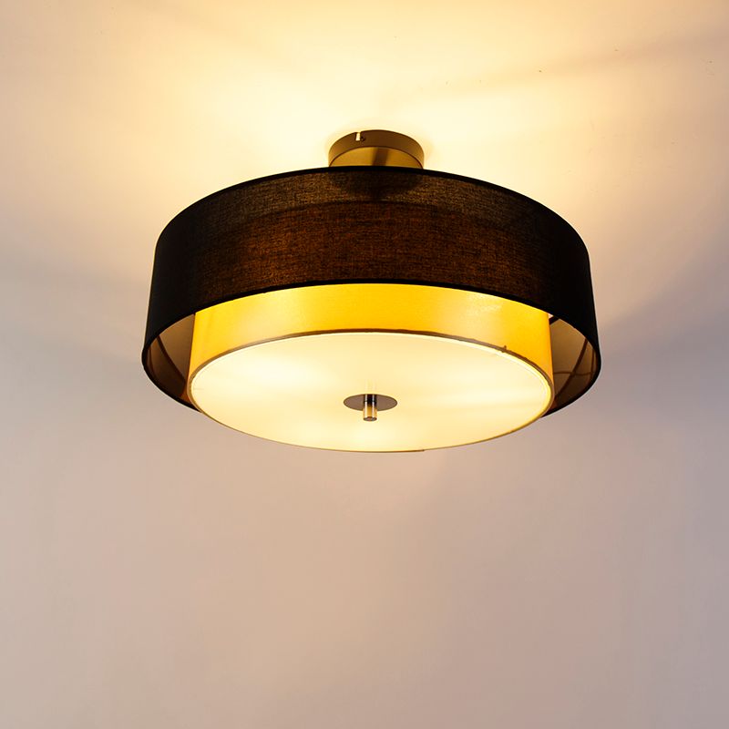 Moderne plafondlamp zwart met goud 50 cm 3-lichts - Drum Duo