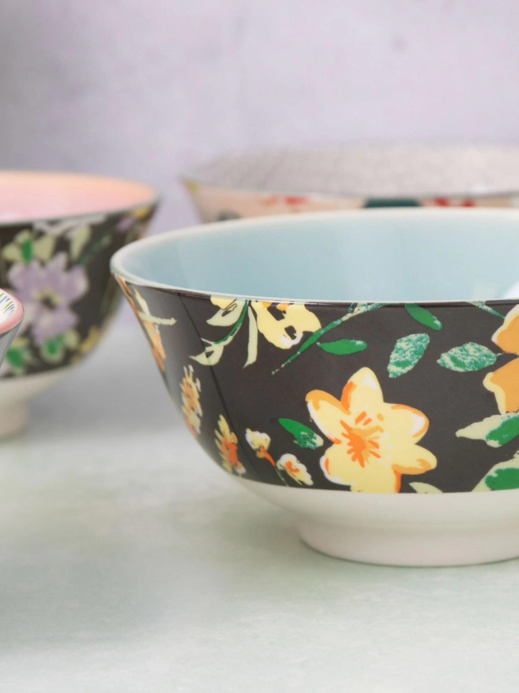 Kitchencraft Set of 4 Patterned Floral Ceramic Cereal Bowls