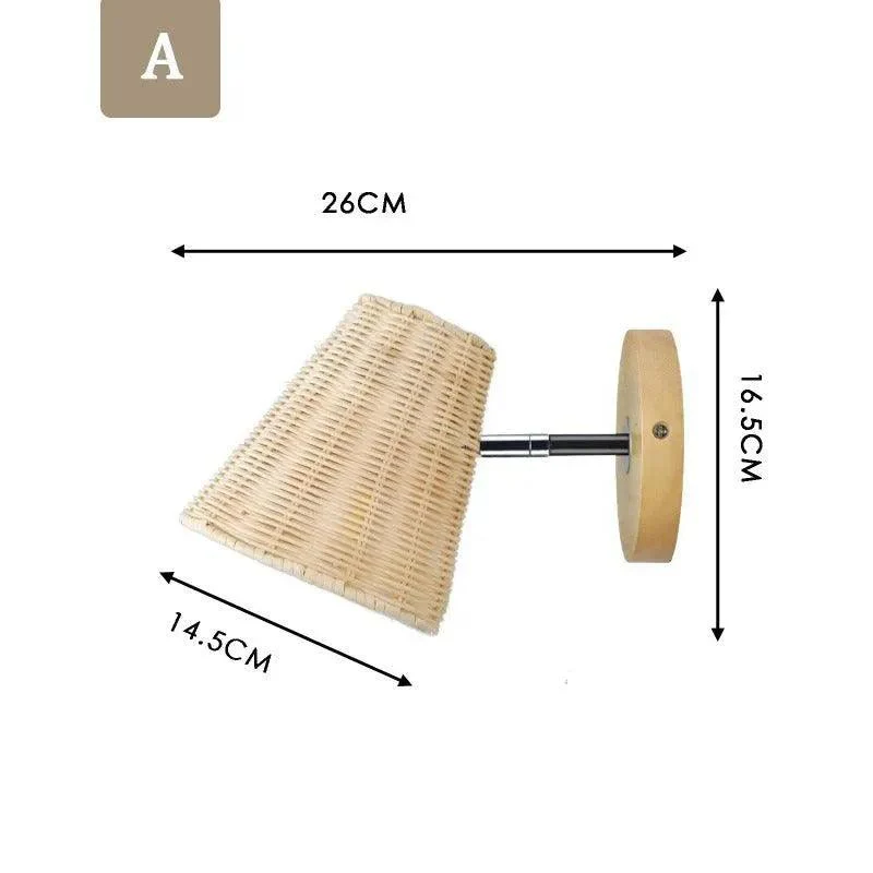 Rattan Hand-Woven Bedside Wall Lighting Lamp | Modern Retro Rotatable Wall Light