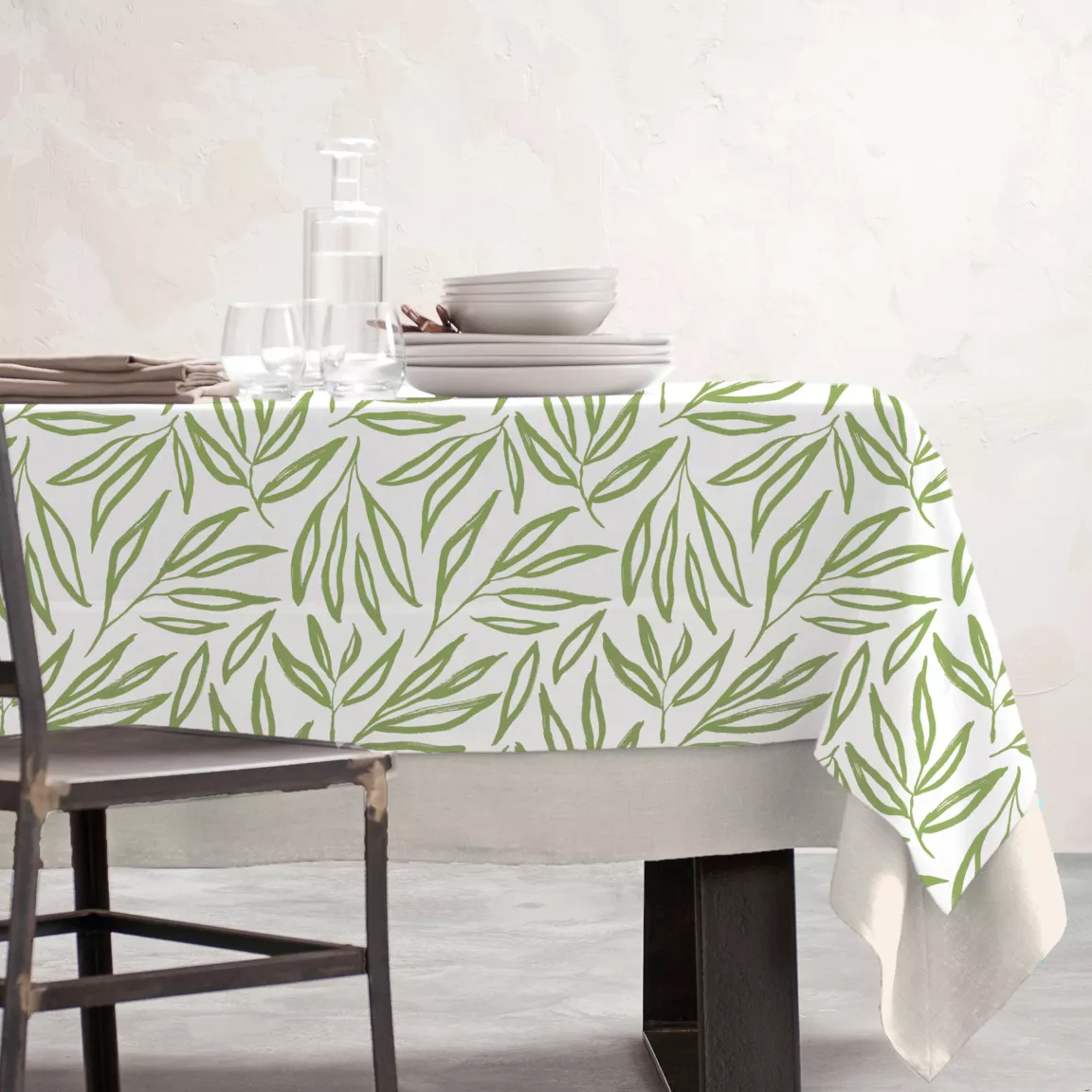 Nappe rectangulaire coton enduit (150 x 250 cm) Galice Vert eucalyptus