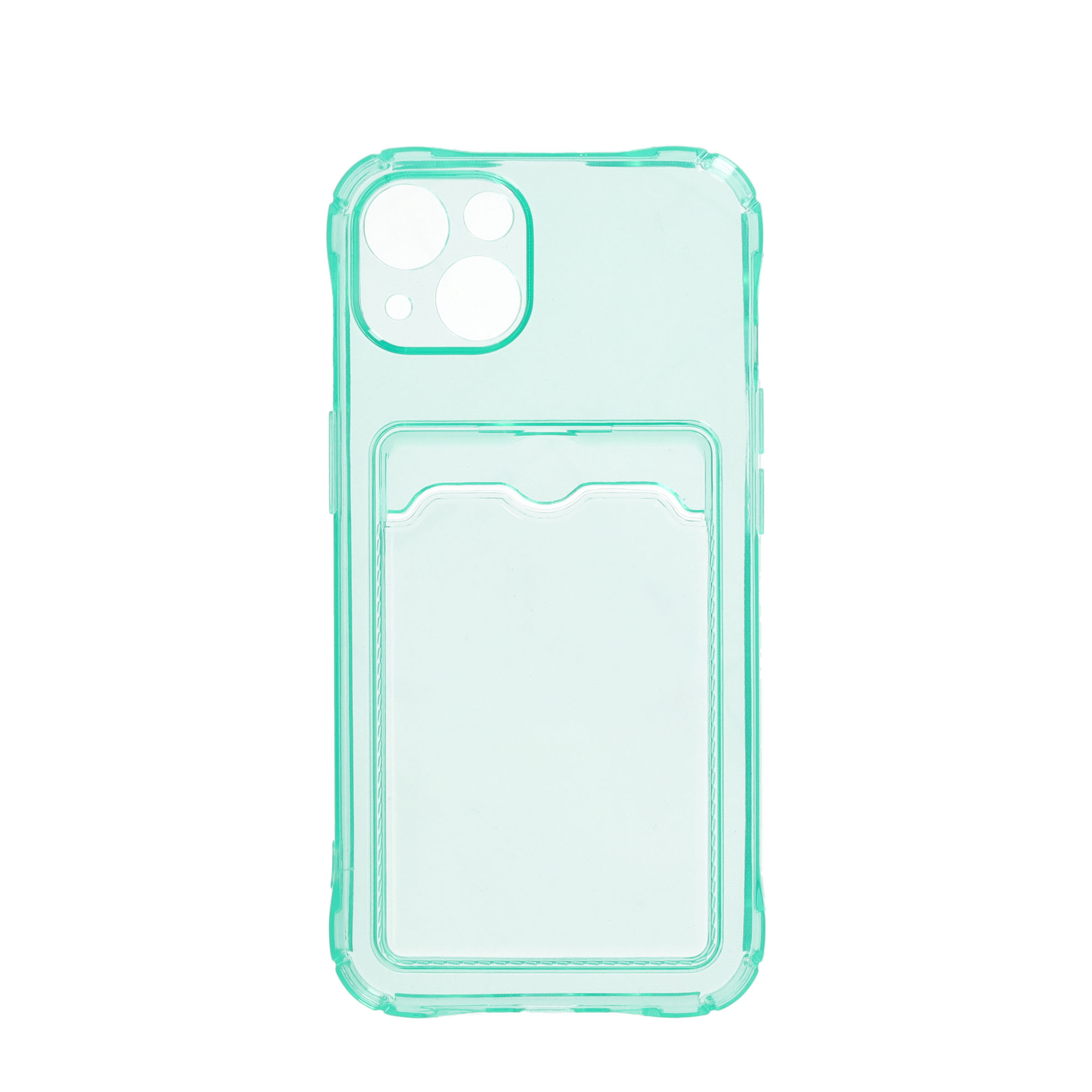 iPhone 13 Gummi Case Hülle mit Kartenfach   Air Cushion Fallschutz - Türkis / Transparent