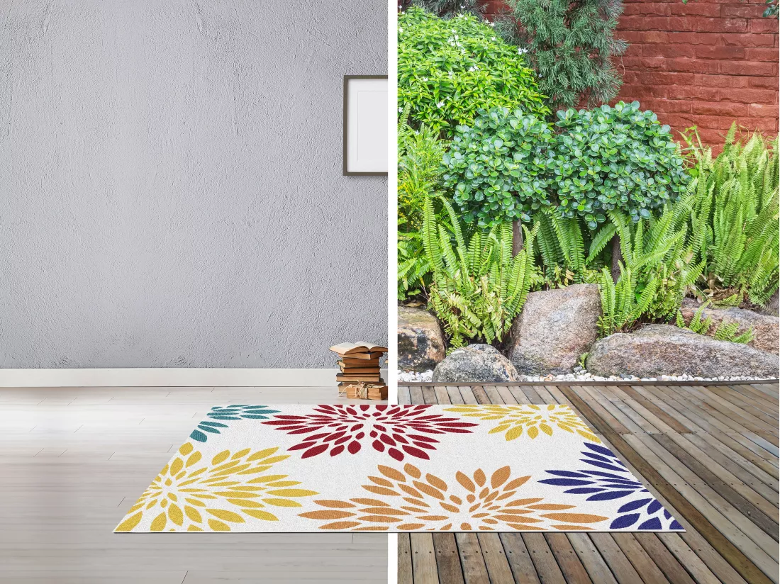 Tapis intérieur ou extérieur à motifs floraux - 150 x 200 cm - Multicolore - FLOWINI