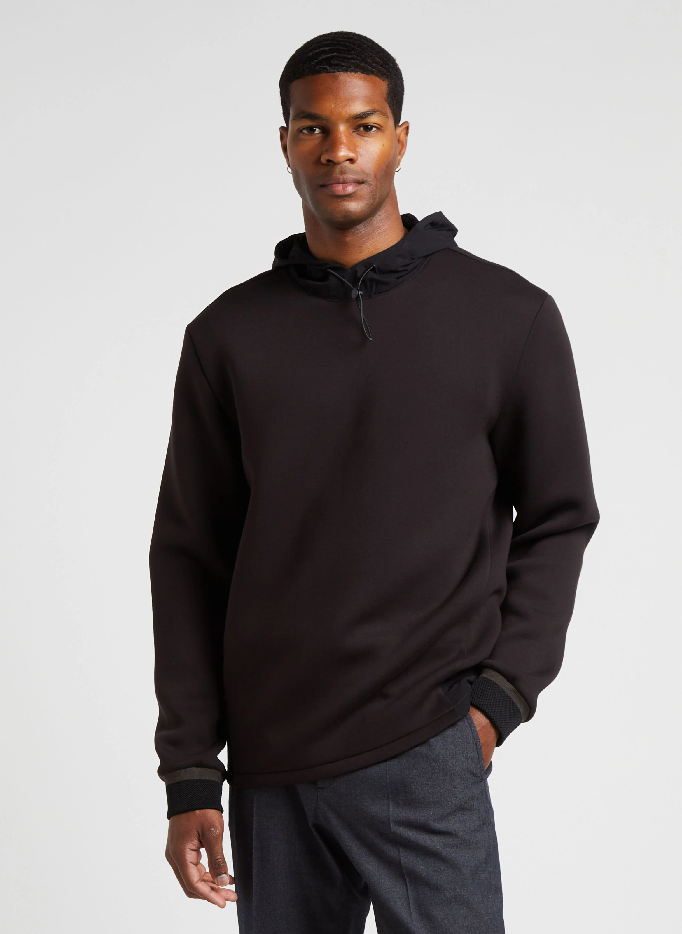 Sweat à capuche bi-matière| Noir