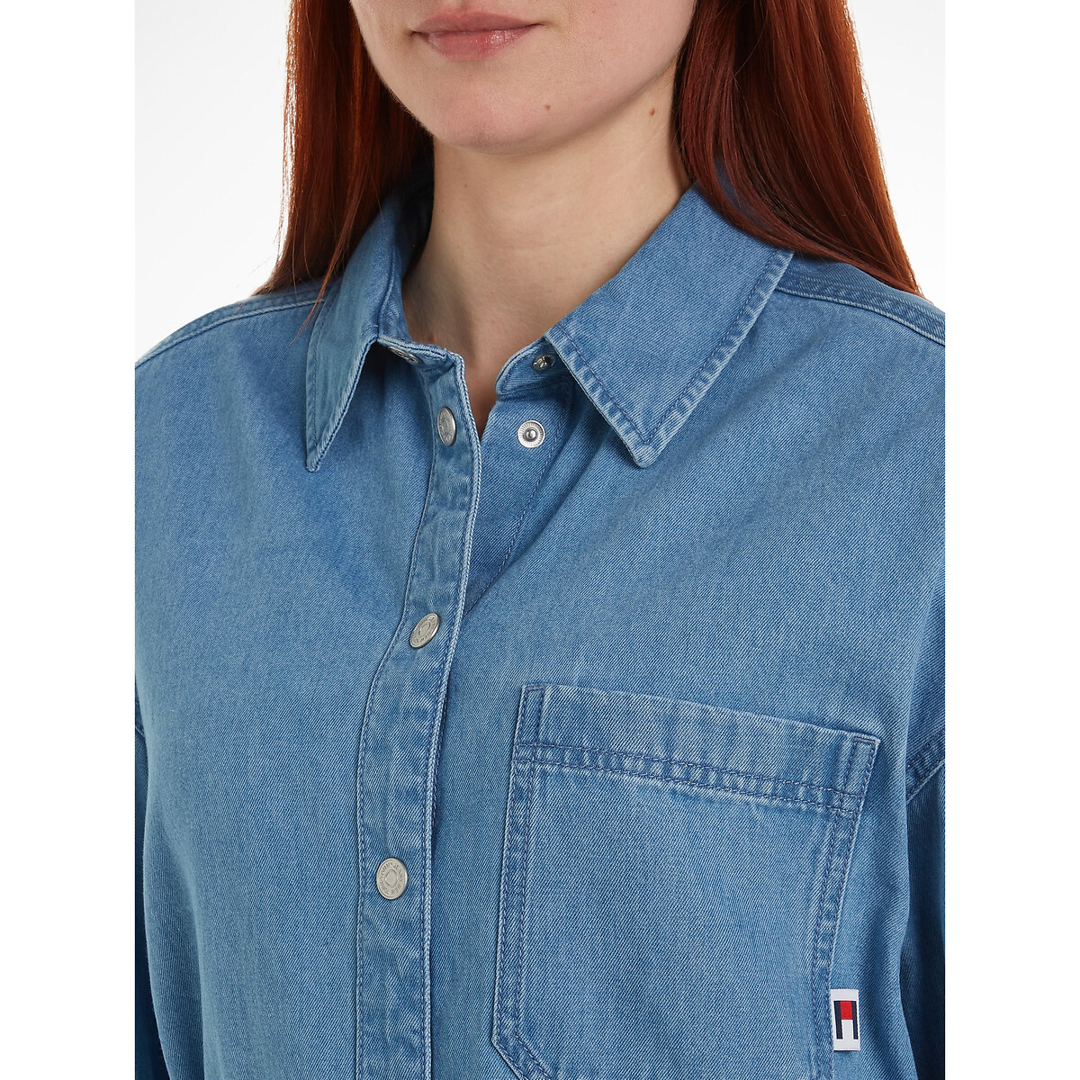 TOMMY JEANS<br>Vestido camisa jeans, cinto para amarrar na cintura