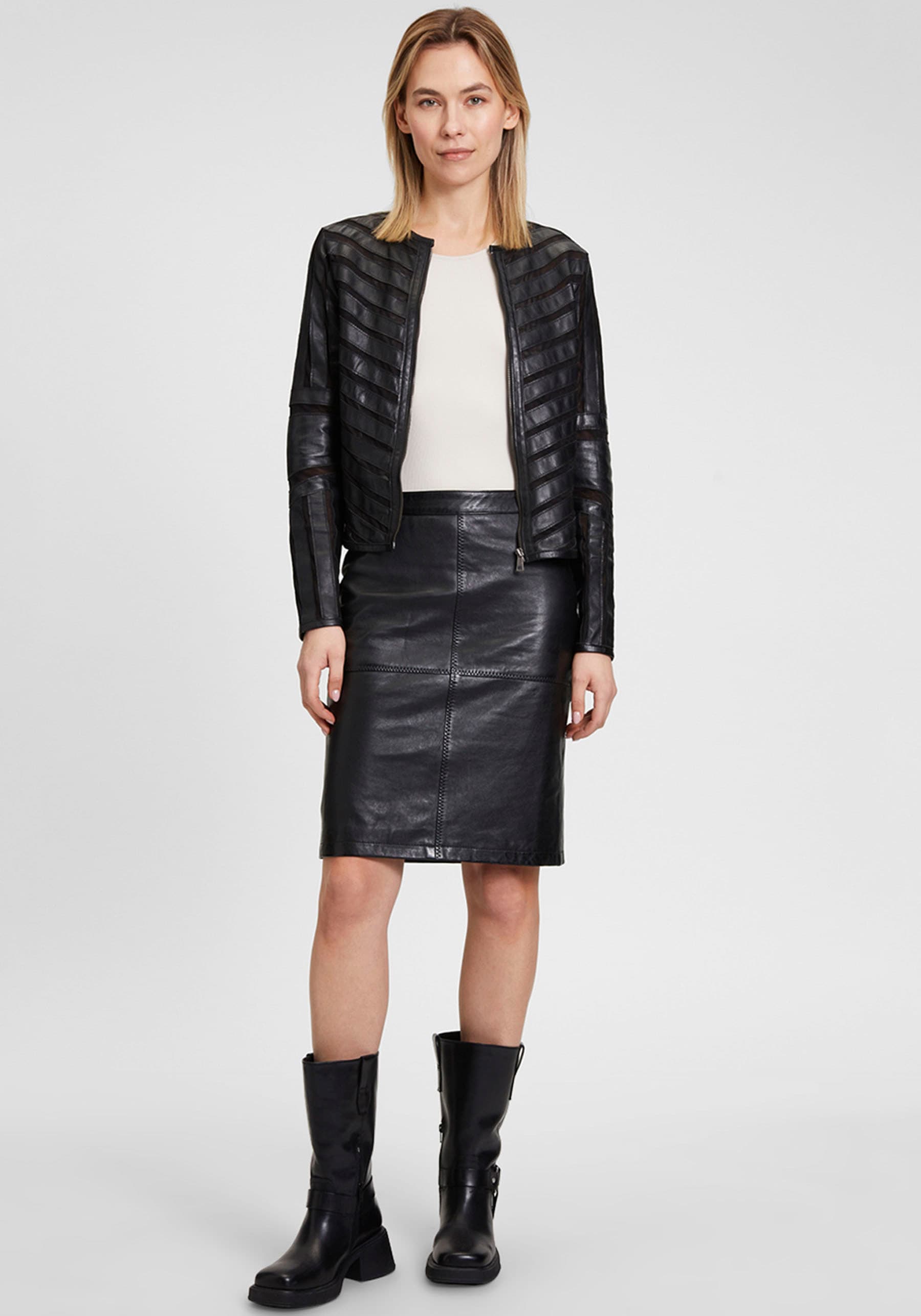 Mauritius Lederjacke »MWSuri LELEV« gepatchtes Leder, Rundhals,Reissverschluss