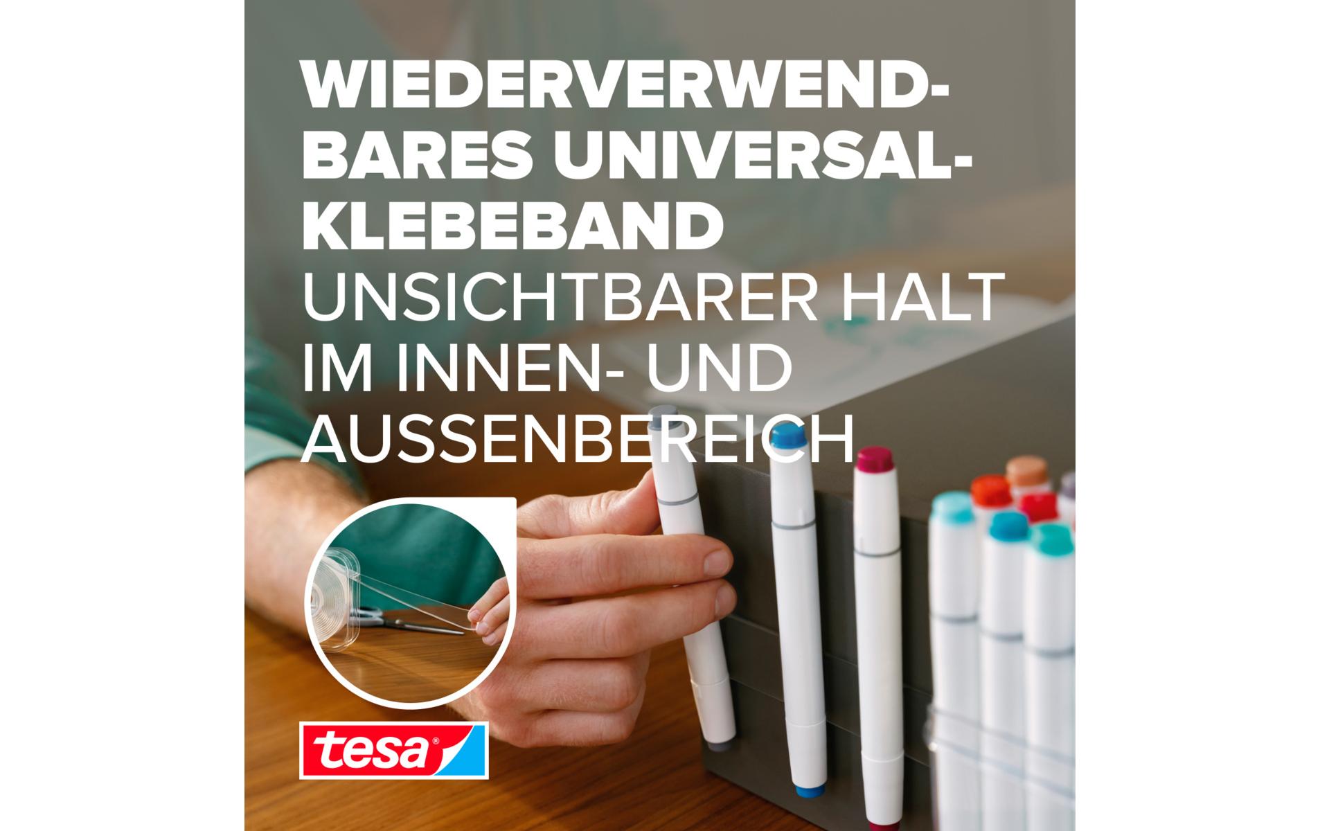 Klebeband Universal Nano Tape 1 Rolle - 3 m x 30 mmTransparentes, doppelseitiges Klebeband – leicht wiederablösbar und wiederverwendbar – wetterfest