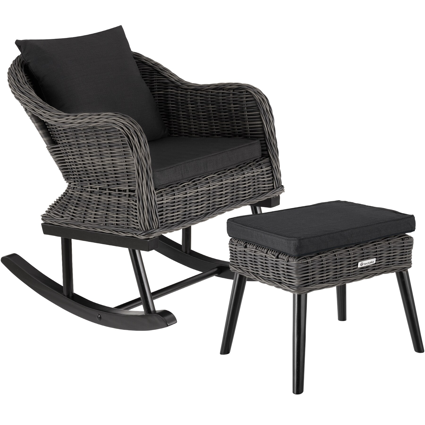 tectake® Rattan Schaukelstuhl, natürlich nachempfundenes Geflecht mit Aluminiumgestell, 150 kg, 57,5 x 85 x 73 cm