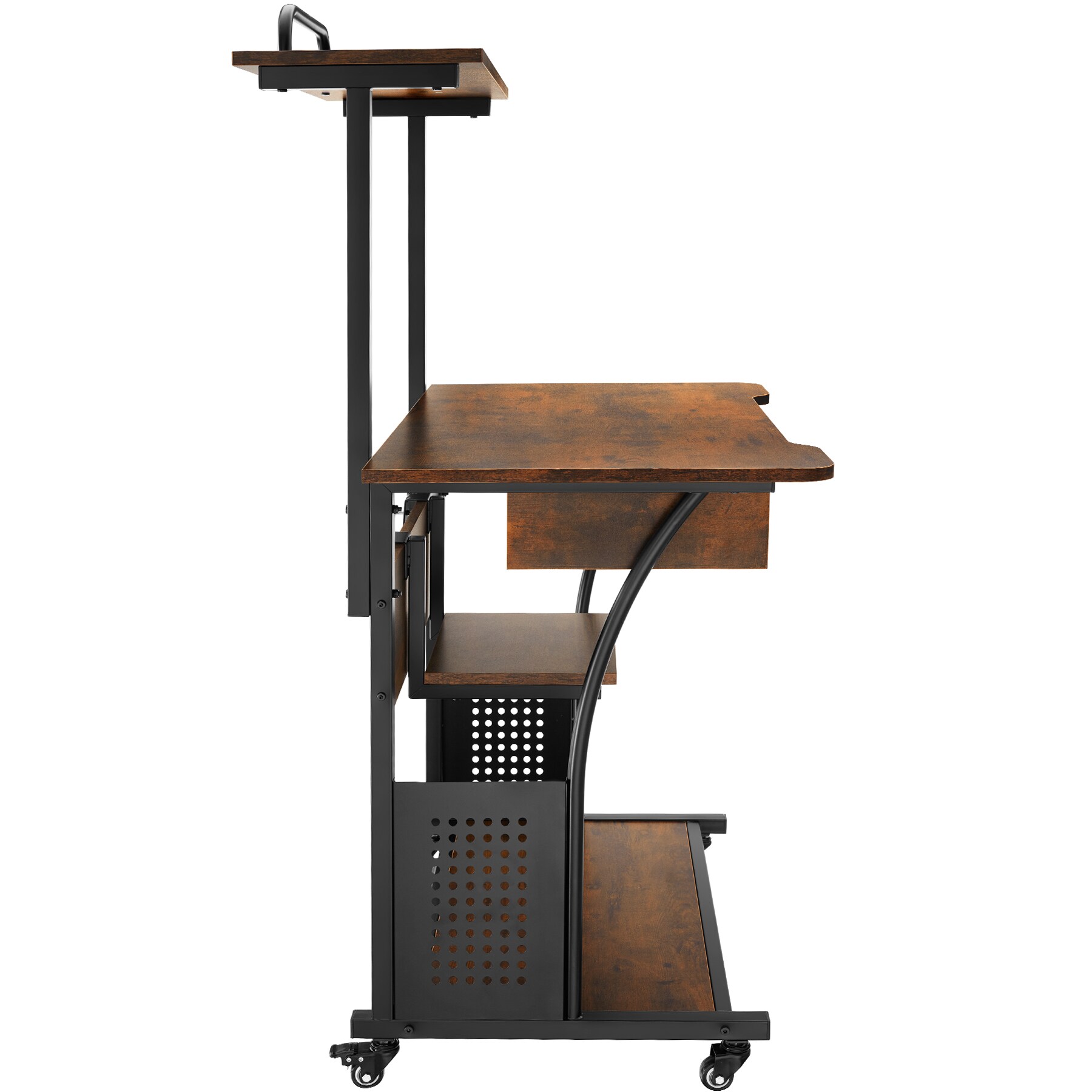 tectake® Schreibtisch, Industrial Style, 3 Ebenen, einhängbare Ablage und Tastaturauszug, 80 x 65,5 x 130,5 cm
