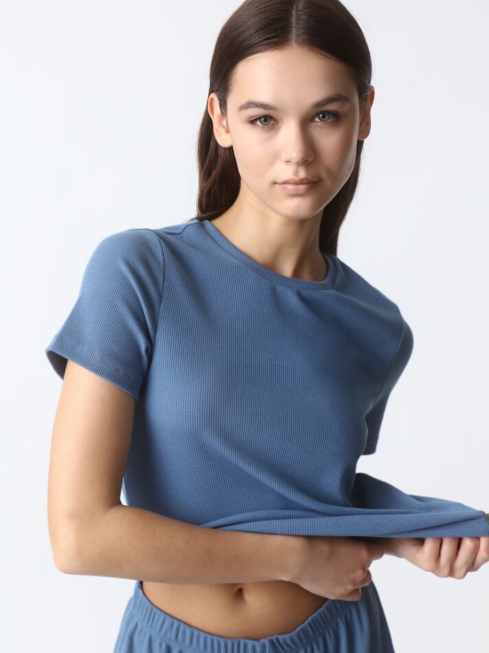 Blusa de pijama canelada - Azul Petróleo