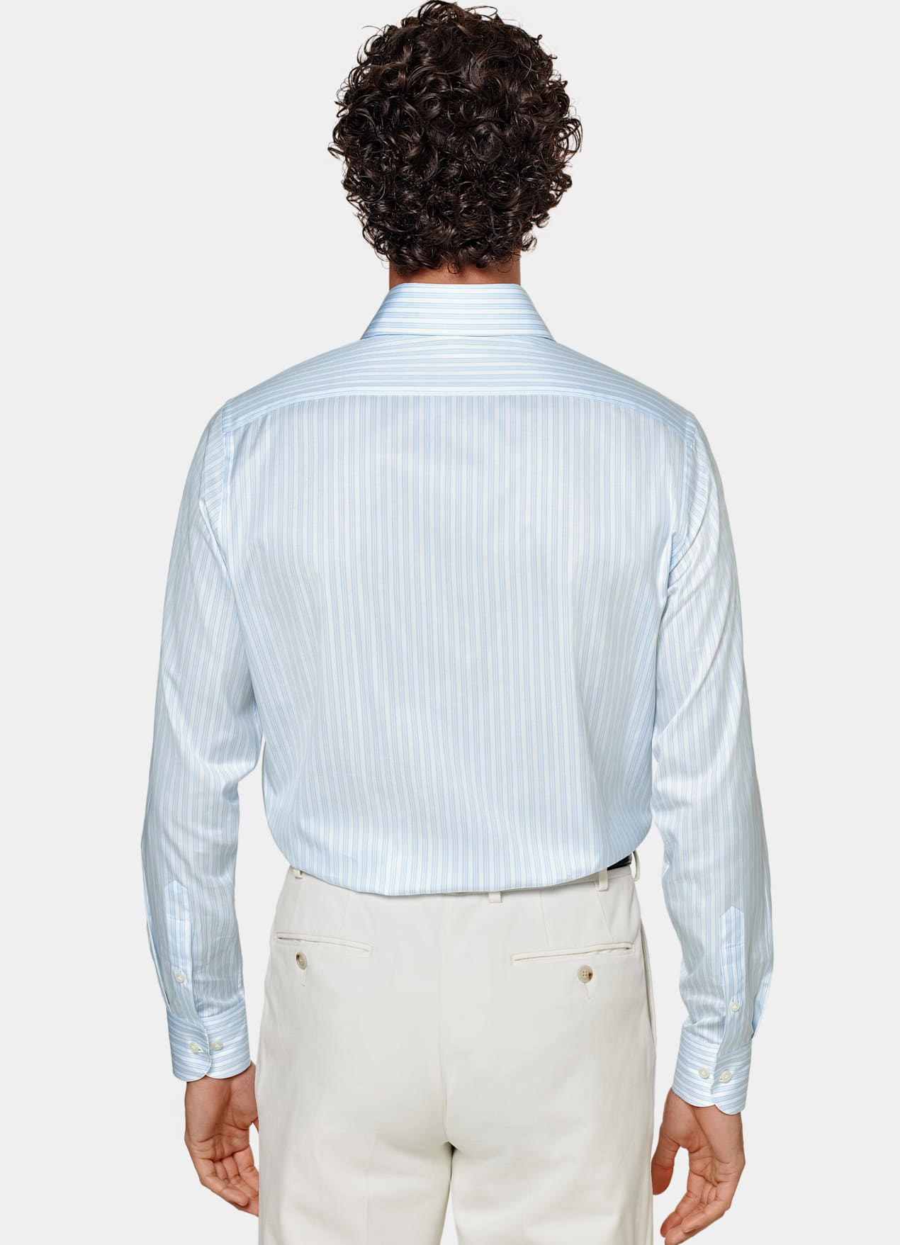 Chemise coupe ajustée en popeline bleu clair à rayures