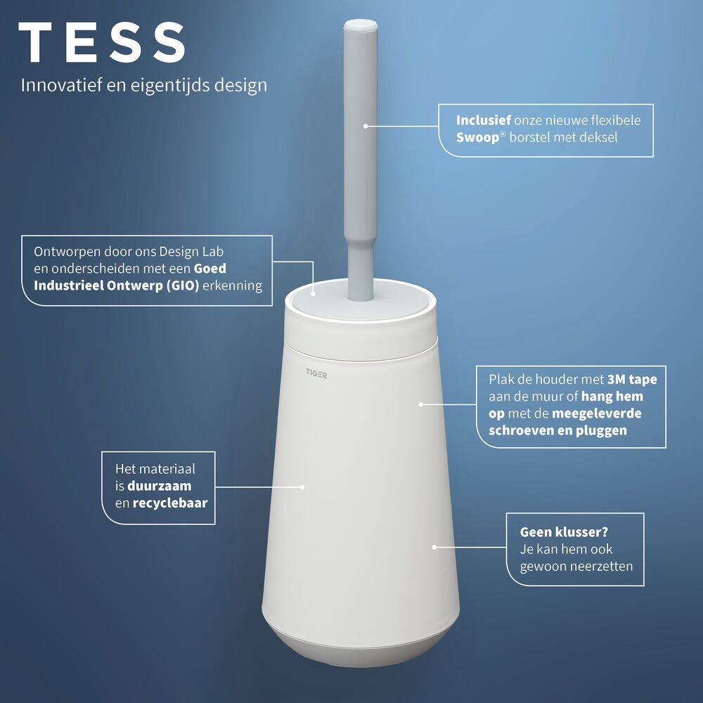 Tiger Tess toiletborstelhouder met Swoop borstel flexibel wit/lichtgrijs