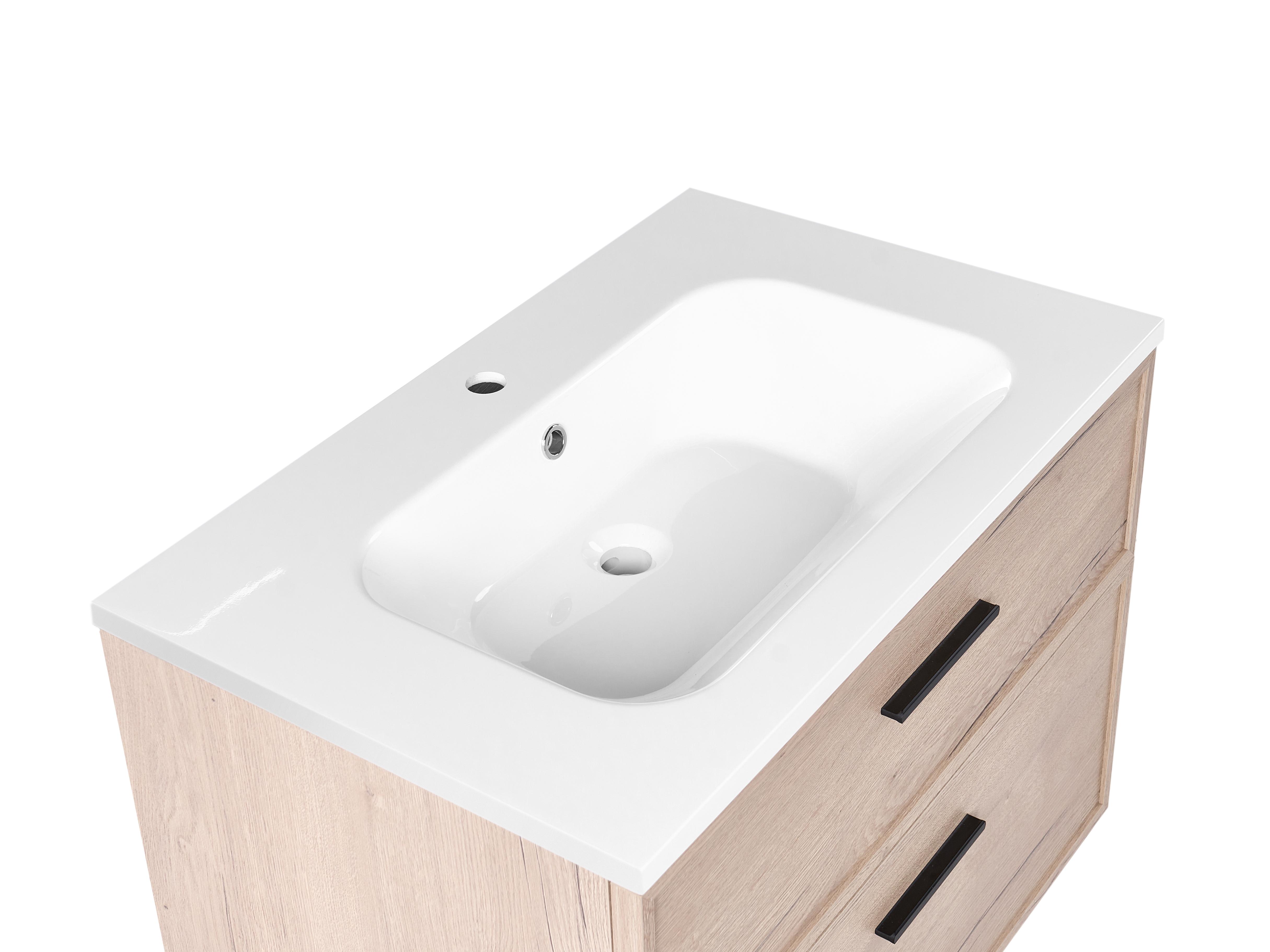 Wandgemonteerd meubel met wastafel YELCHO Lichtbruin
