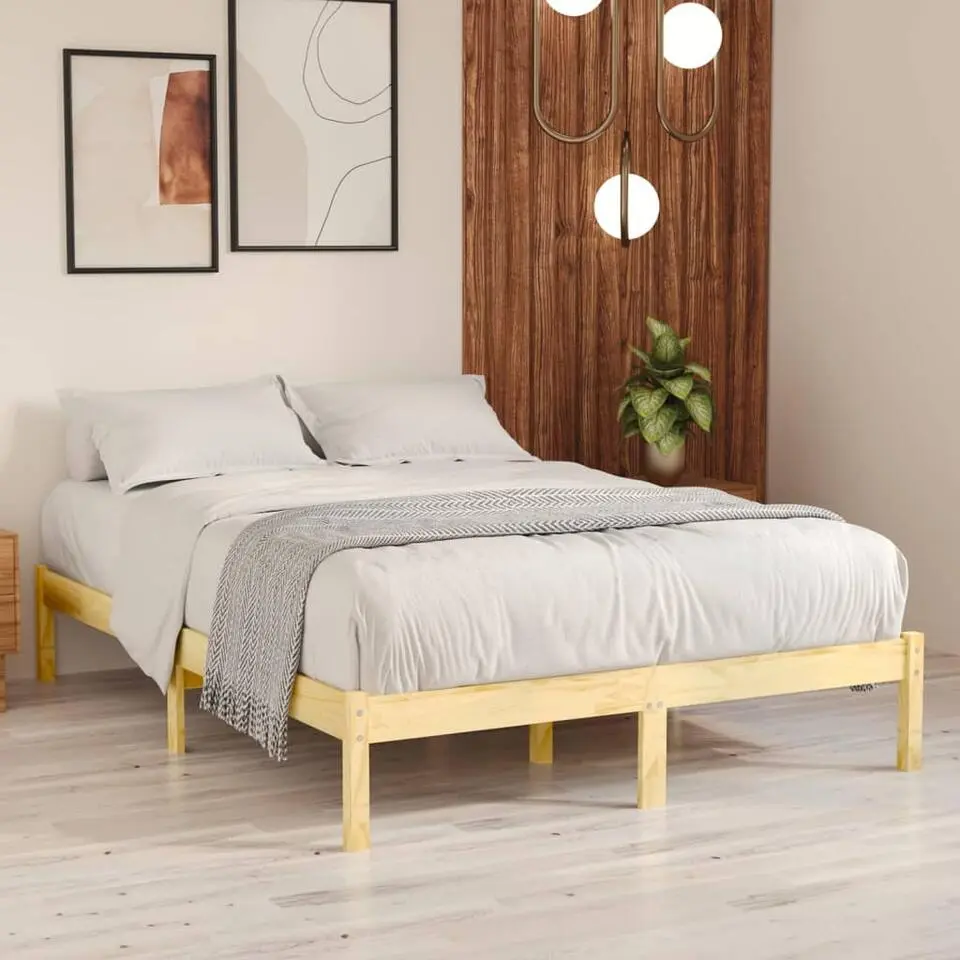 vidaXL - Tweepersoonsbed - Naturel - Massief hout - 180x200 cm