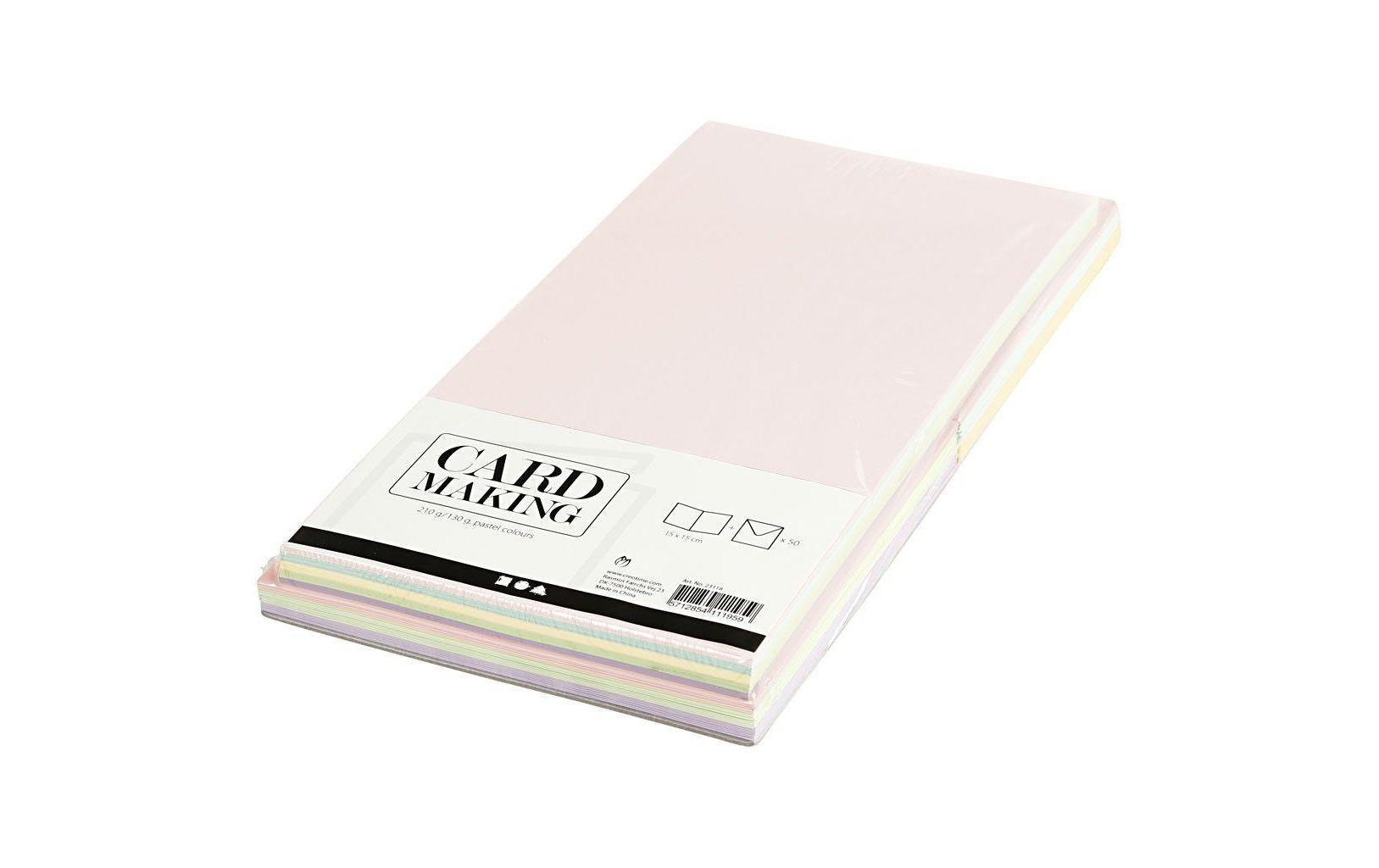 Blankokarte 15 x 15 cm 50 Sets, PastellKarten Uni Quadratisch mit Couvert